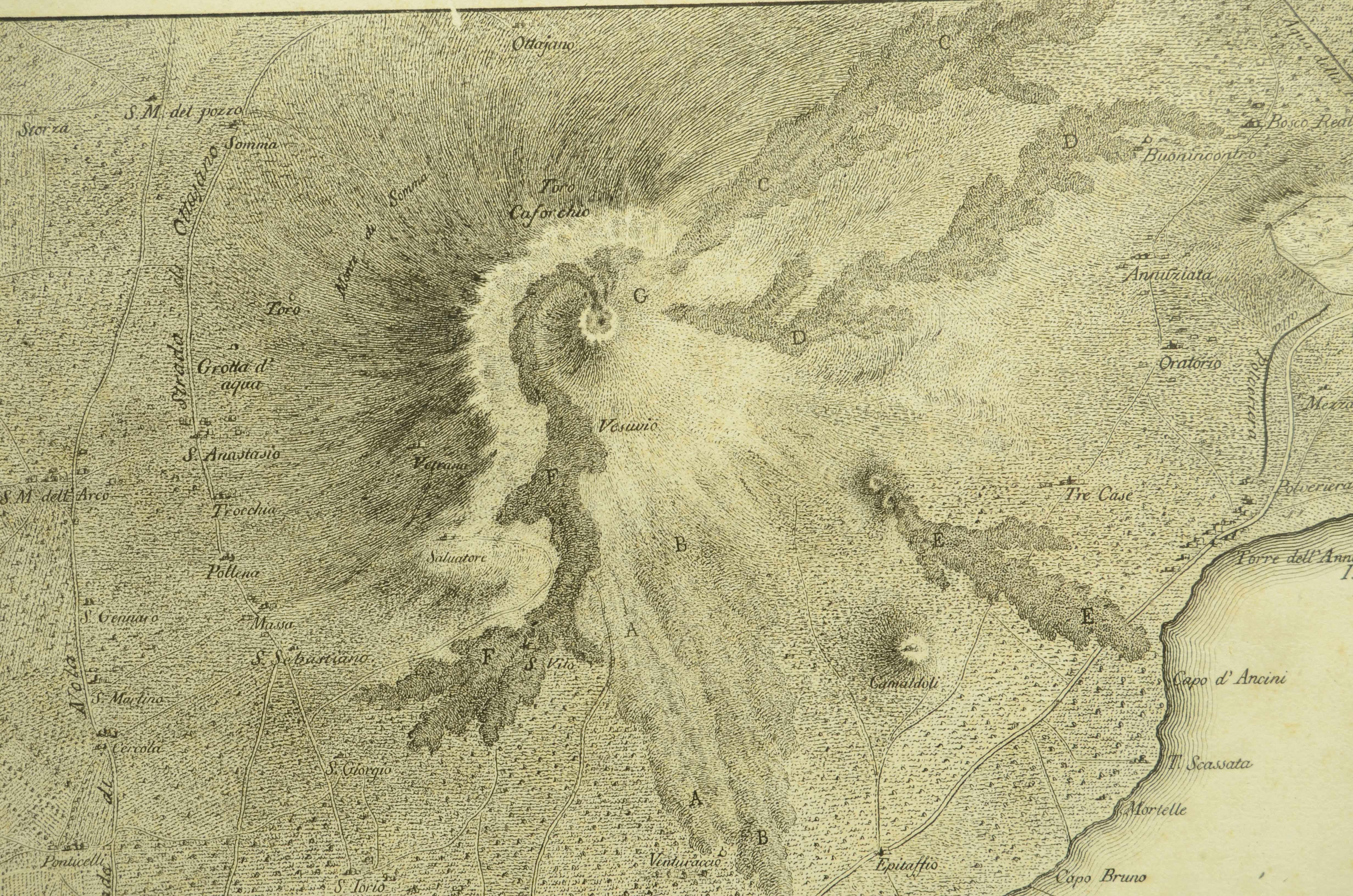 18th Century and Earlier Stampa fine XVIII secolo raffigurante le eruzioni vulcaniche del Vesuvio in vendita