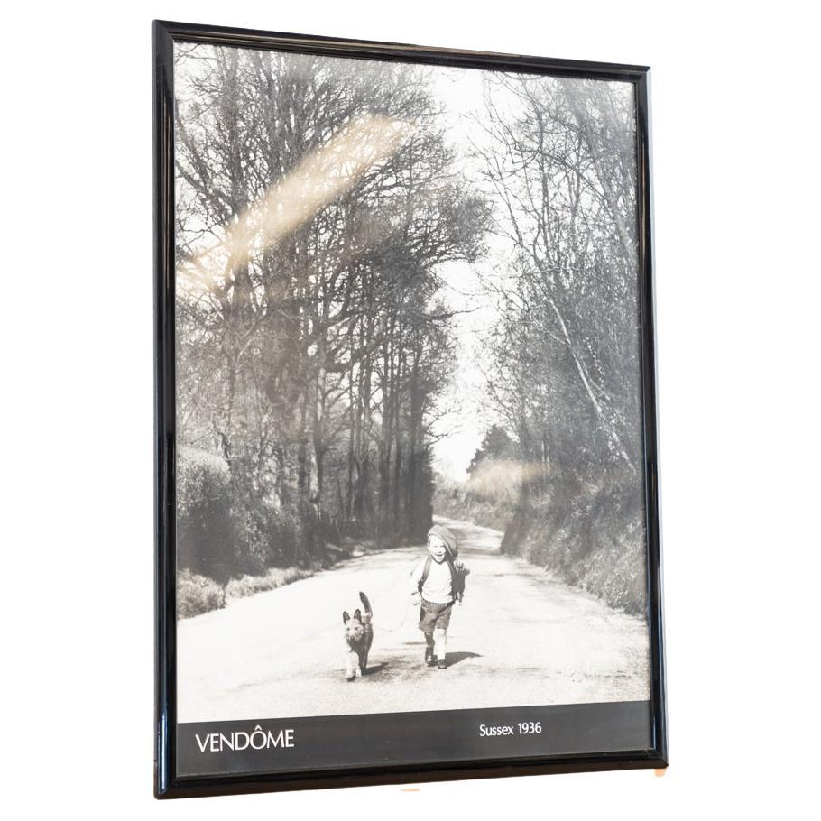 Black and white print with child and dog walking, 2000 For Sale