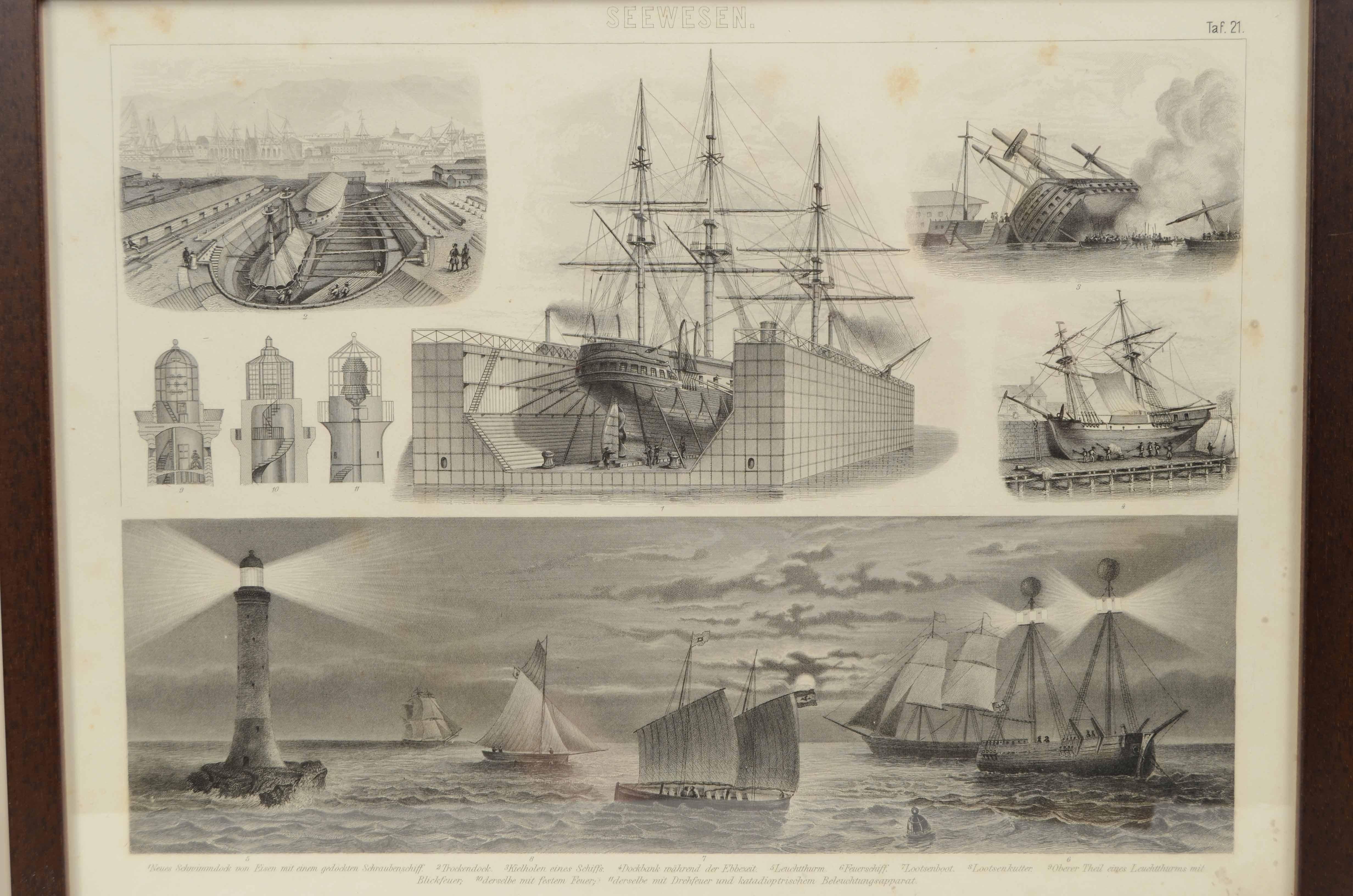 Stampa raffigurante  tavola n. 21 da incisione su lastra d'acciaio e tratta dall'Atlante illustrato pubblicato da F.A.  Brockhaus, in Lipsia 1869-1875 l'enciclopedia iconografica delle scienze e delle arti. Si tratta di una stampa attinente  alle