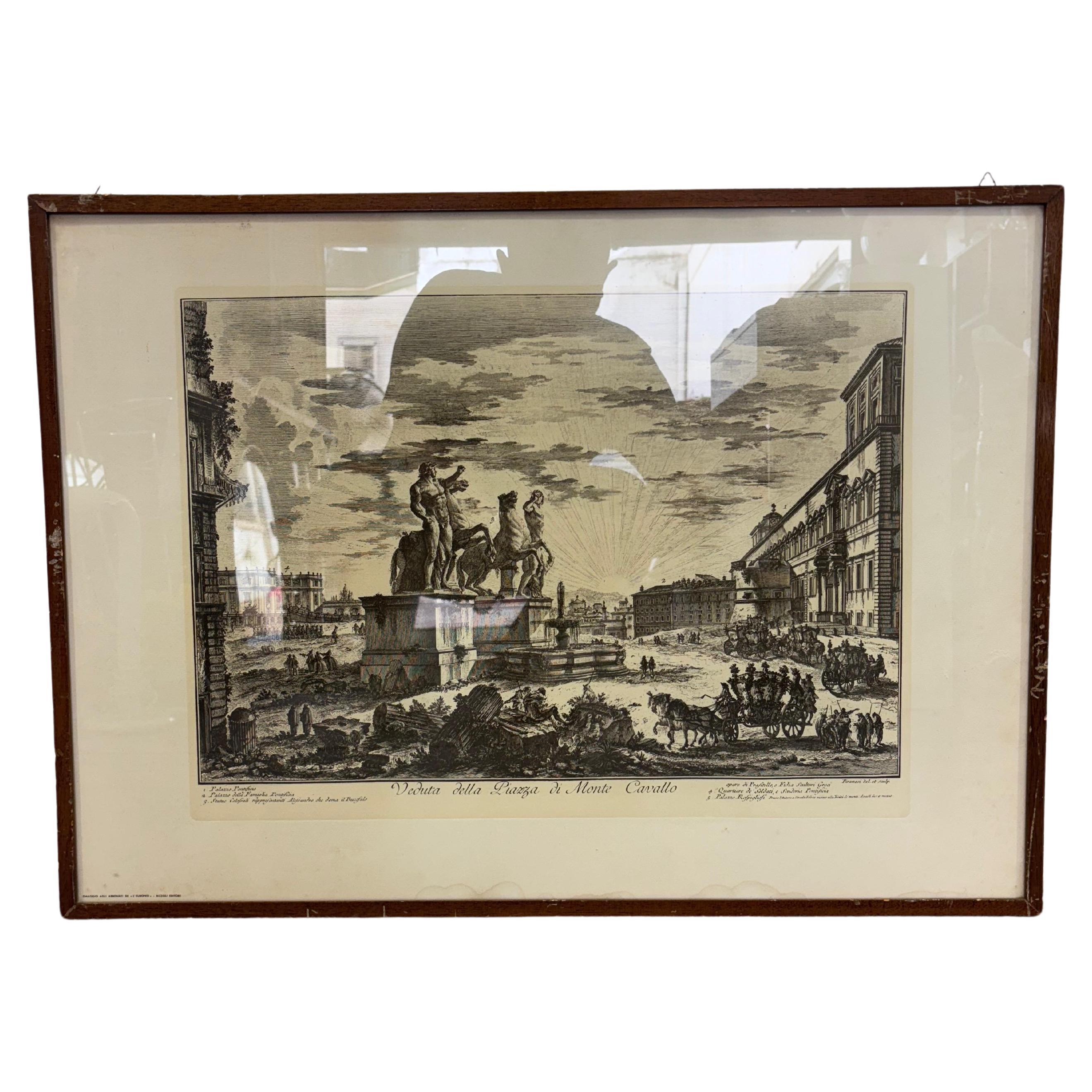 Stampa Veduta della Piazza di Monte Cavallo Quirinale Roma Anni 50