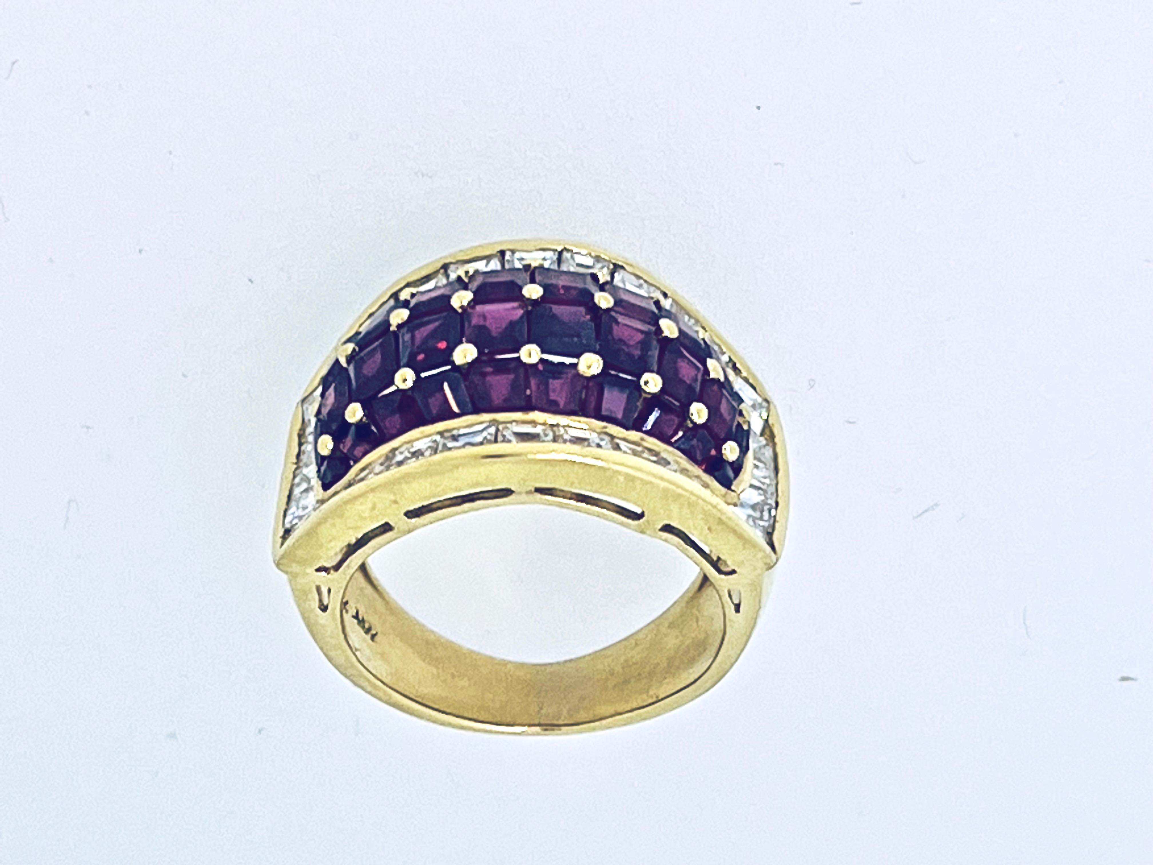 Women's Stamped 18ct Gold, 1.40ct Diamonds and 5ct Ruby Italian Vintage Ring For Sale