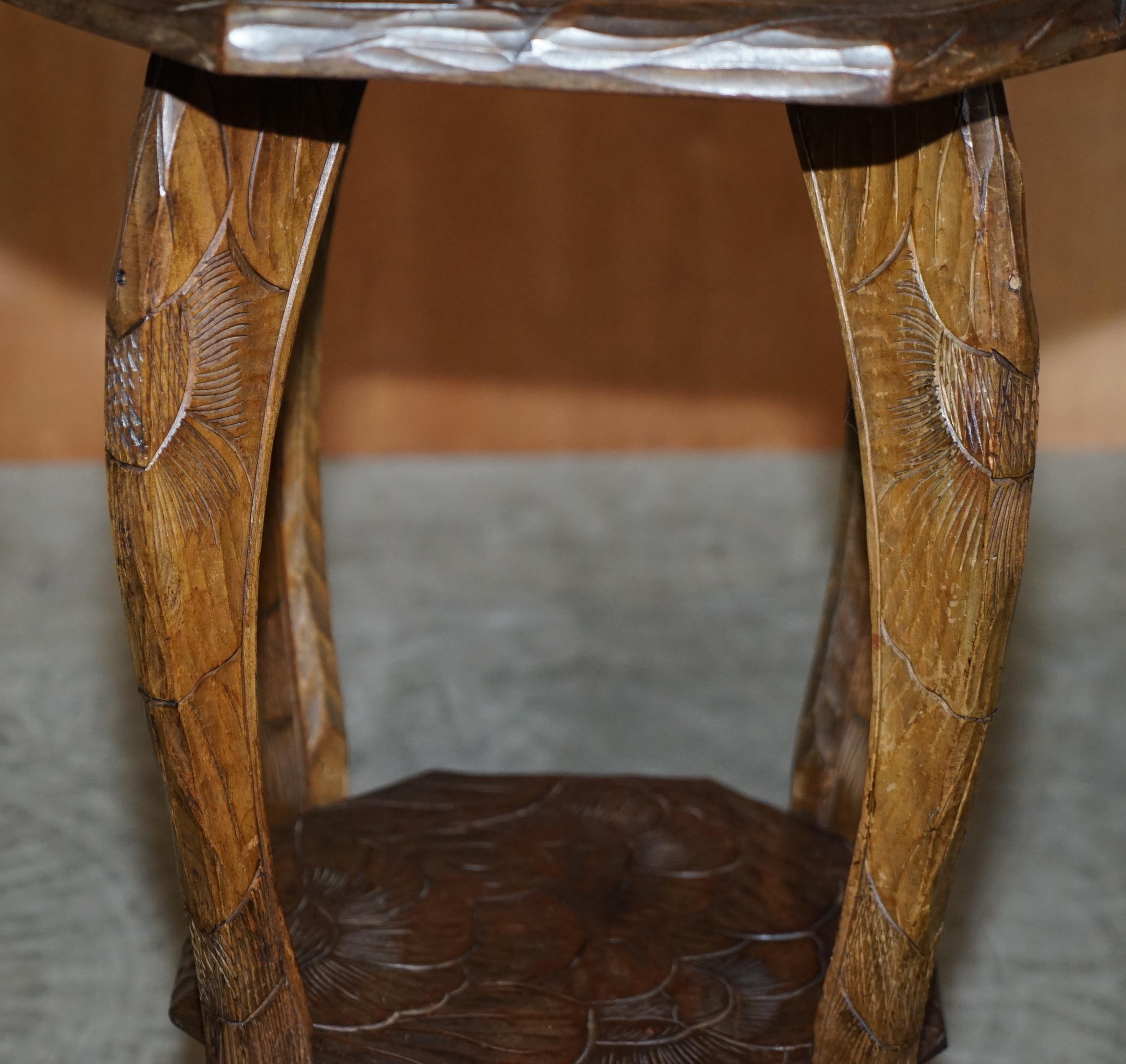 Stamped 1905 Liberty's London Hand Carved Occasional Side End Lamp Wine Table 4