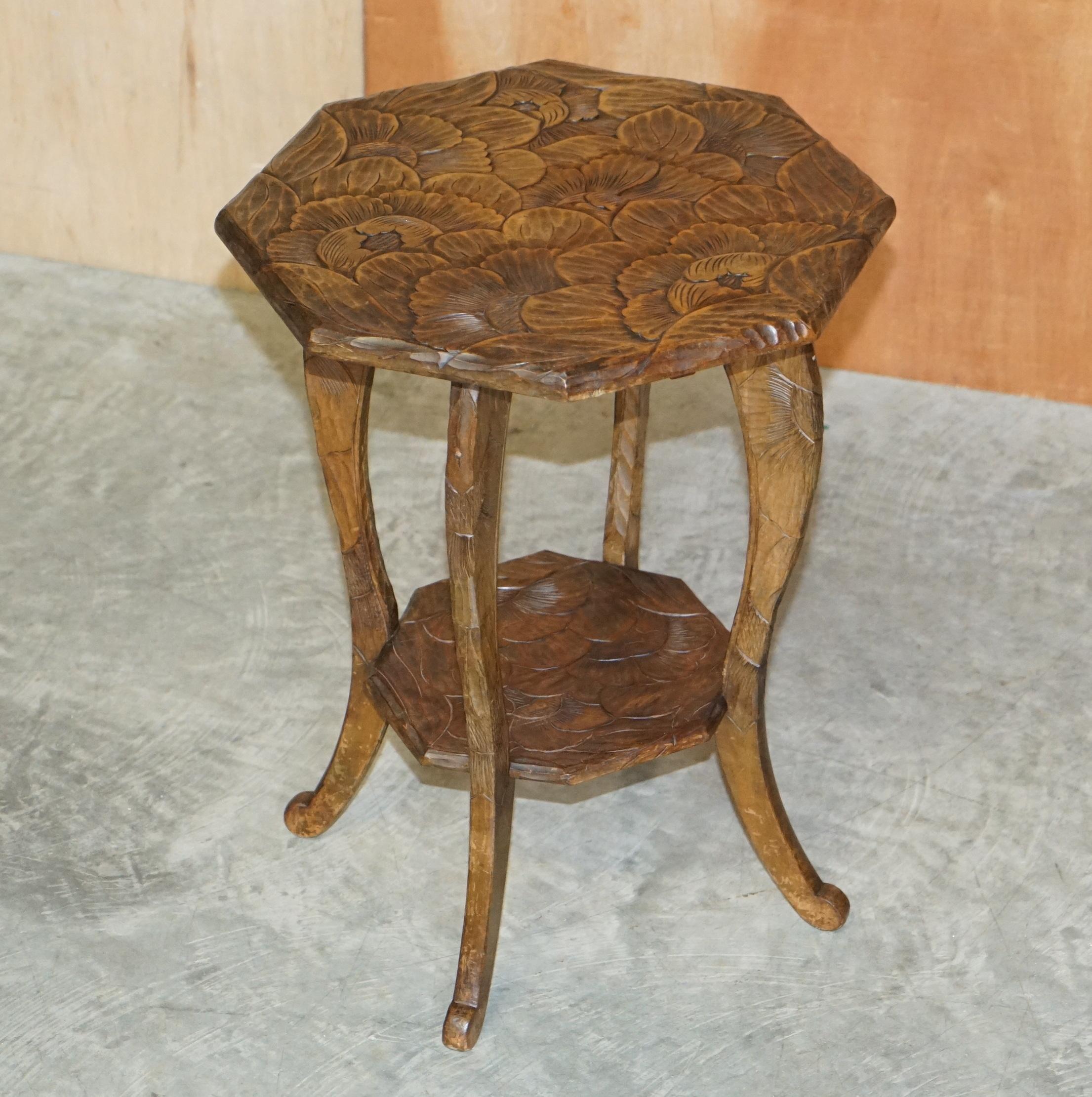 Edwardian Stamped 1905 Liberty's London Hand Carved Occasional Side End Lamp Wine Table