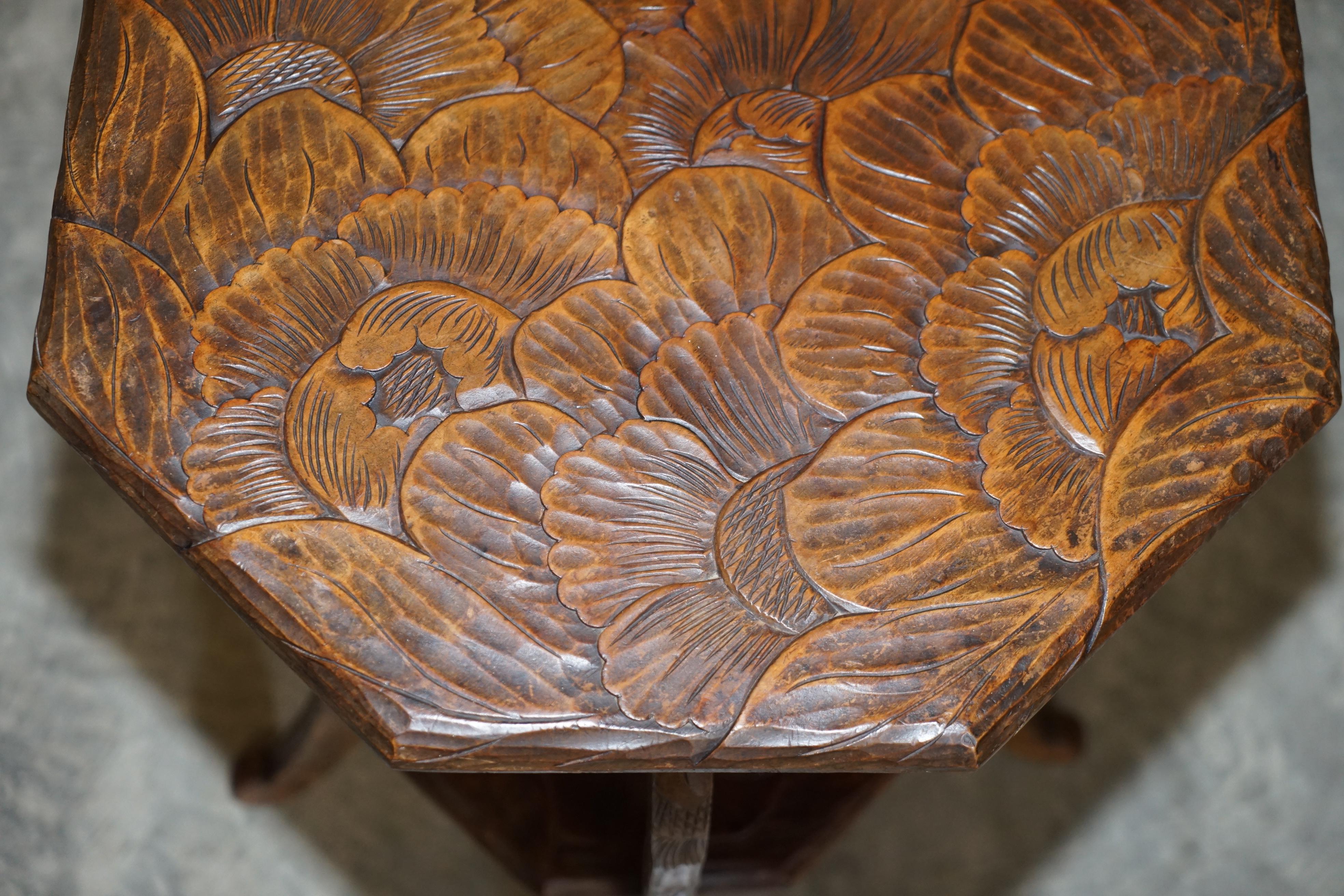 Hardwood Stamped 1905 Liberty's London Hand Carved Occasional Side End Lamp Wine Table