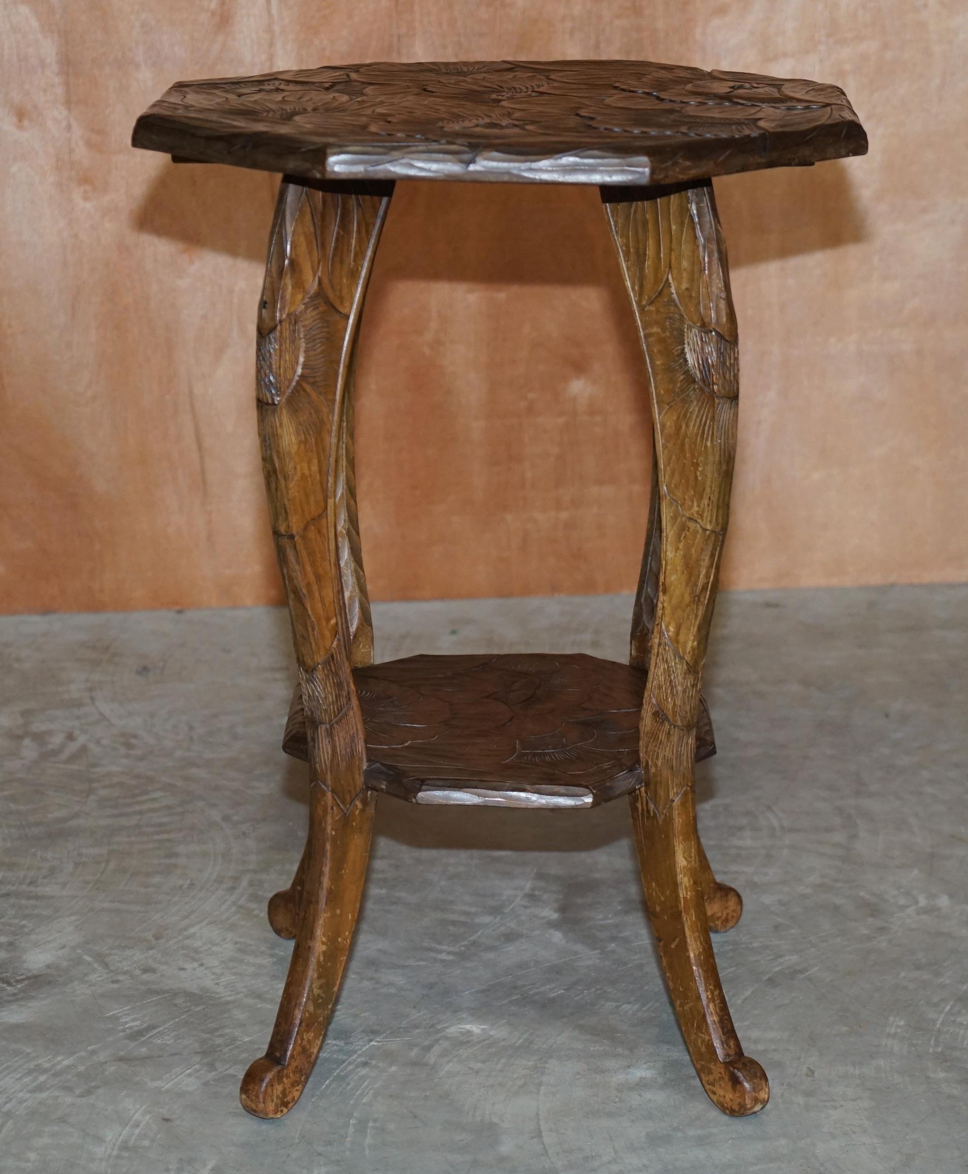 Stamped 1905 Liberty's London Hand Carved Occasional Side End Lamp Wine Table 2