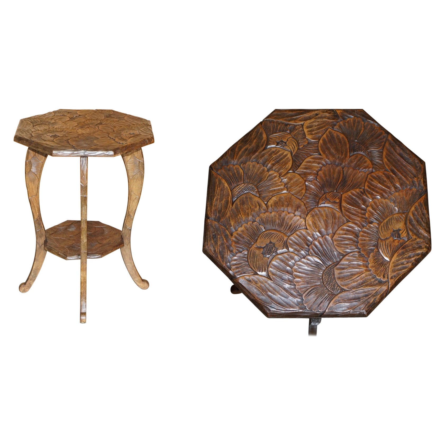 Stamped 1905 Liberty's London Hand Carved Occasional Side End Lamp Wine Table
