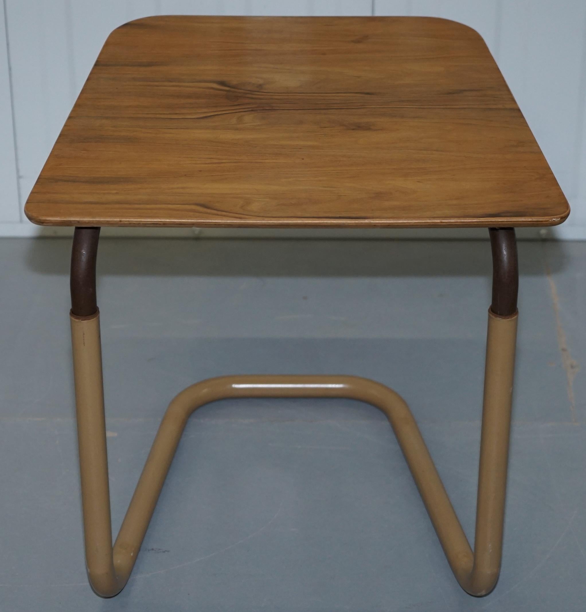 We are delighted to offer for sale this nice fully stamped height adjustable side table

As mentioned this is fully stamped as follows, “STAPLES CANTILEVER TABLE PATENT NO 758113, manufacturers of bedsteads and bedding to H.M. The Queen. Wire
