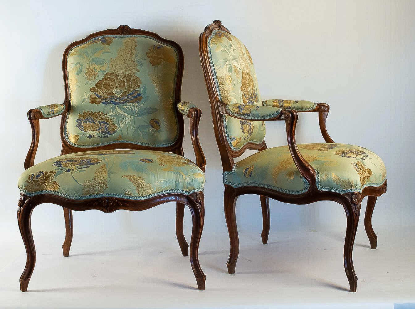 French Stamped by Louis Delanois Louis XV Period Pair of Large Armchairs, circa 1765