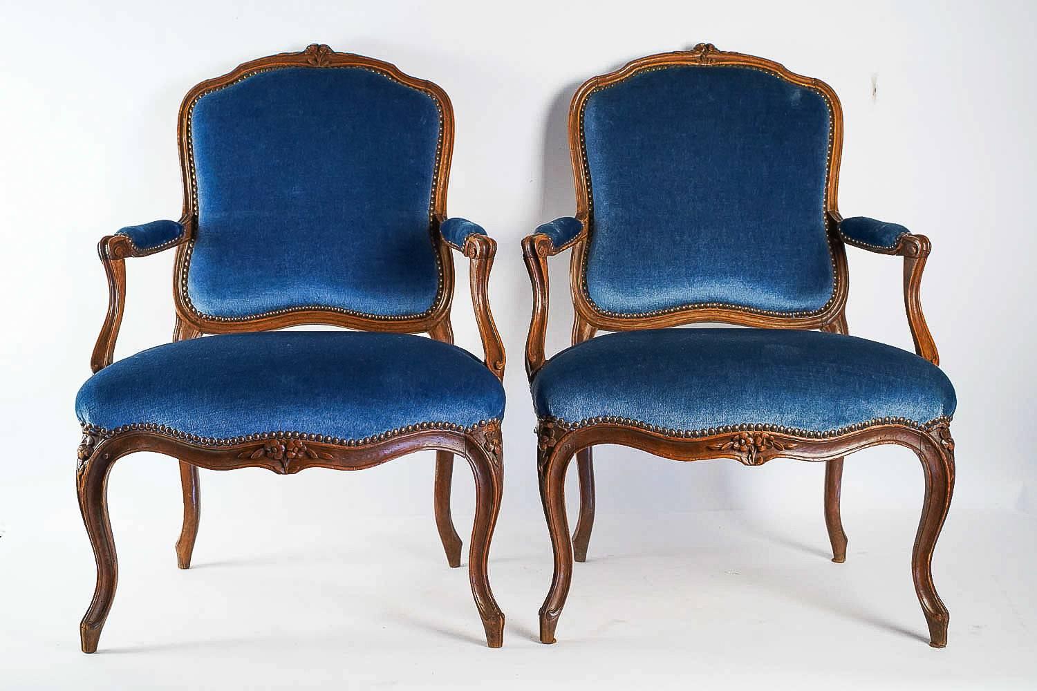 French Stamped by Louis Delanois, Set of Six Louis XV Period Large Armchairs circa 1765