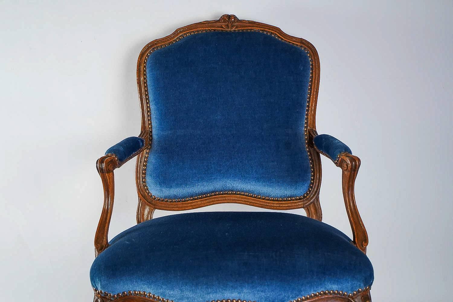 Beech Stamped by Louis Delanois, Set of Six Louis XV Period Large Armchairs circa 1765
