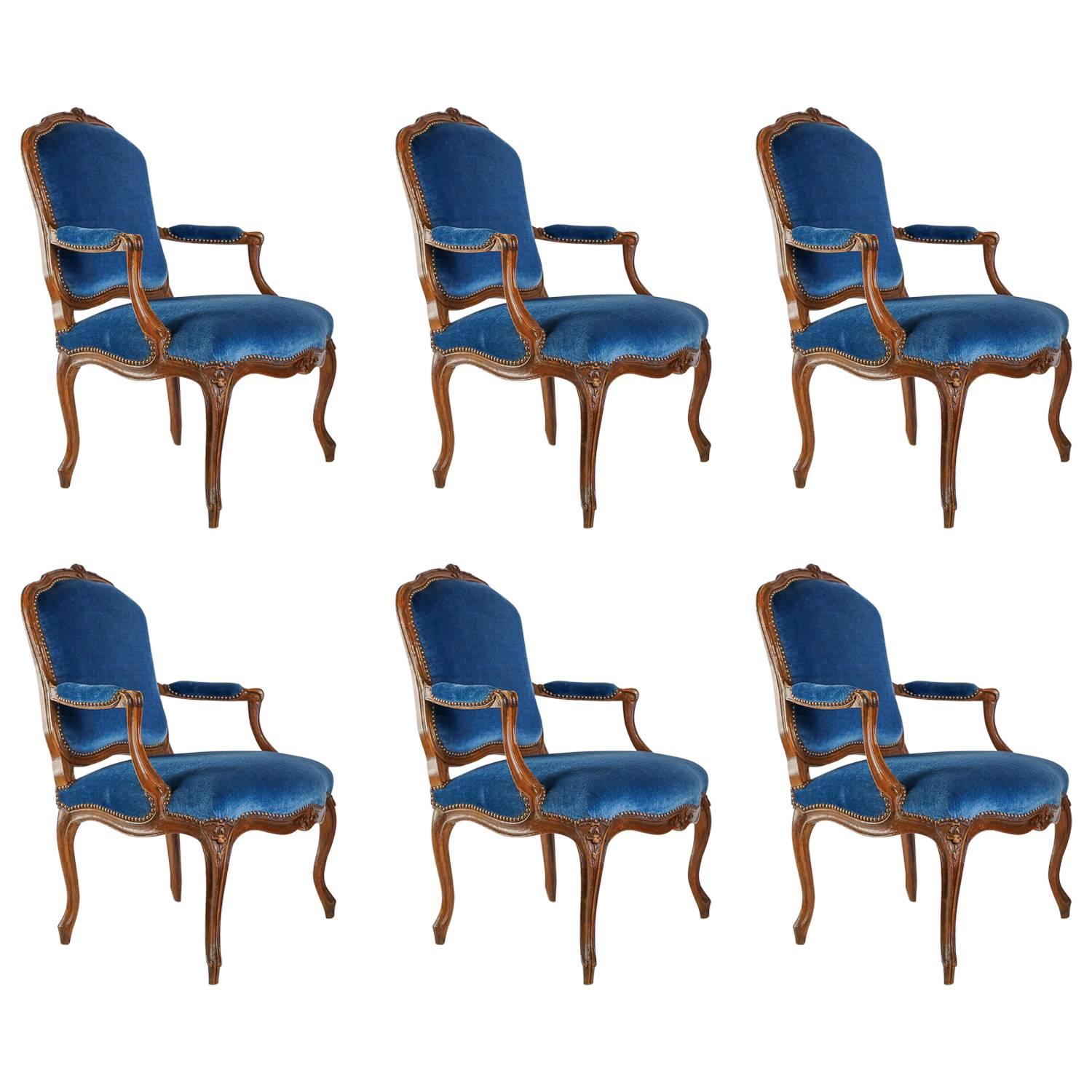 Stamped by Louis Delanois, Set of Six Louis XV Period Large Armchairs circa 1765