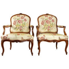 Stamped by Martin Jardin Pair of Large Louis XV Walnut Armchairs, circa 1760