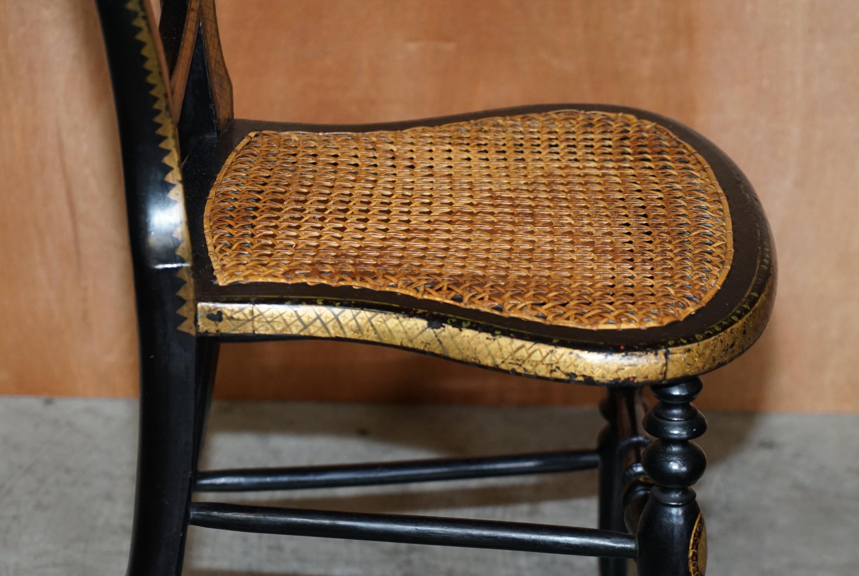 Stamped Circa 1815 Jennens & Bettridge Ebonsied Gold Leaf Painted Regency Chair 5