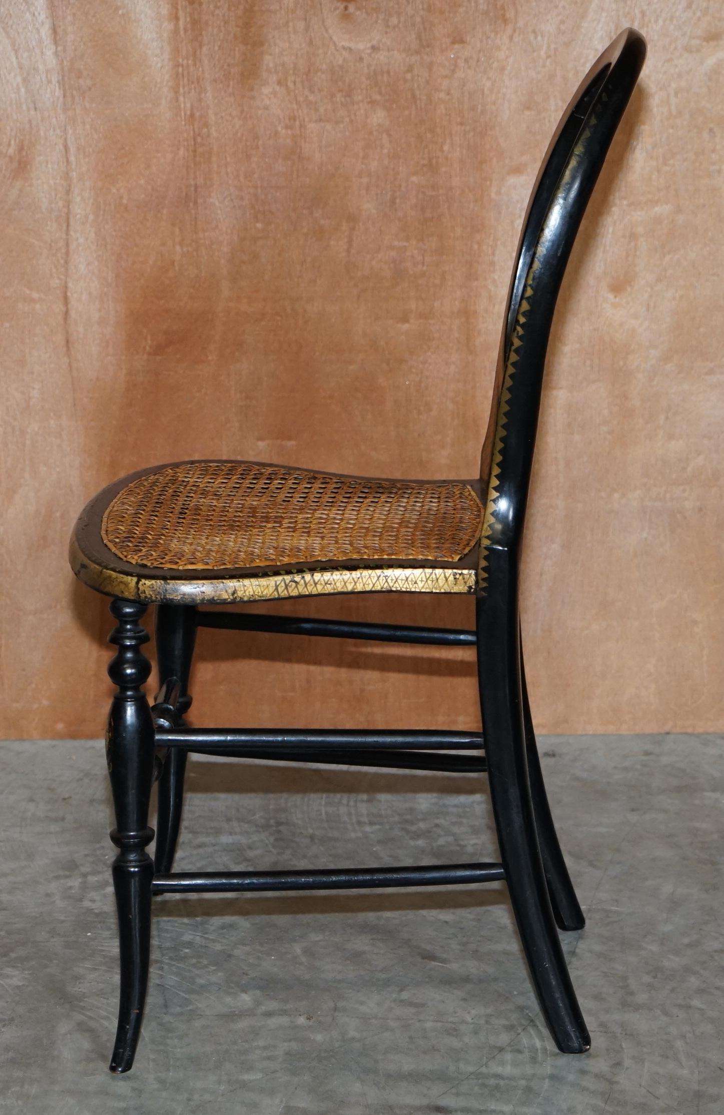 Stamped Circa 1815 Jennens & Bettridge Ebonsied Gold Leaf Painted Regency Chair 7