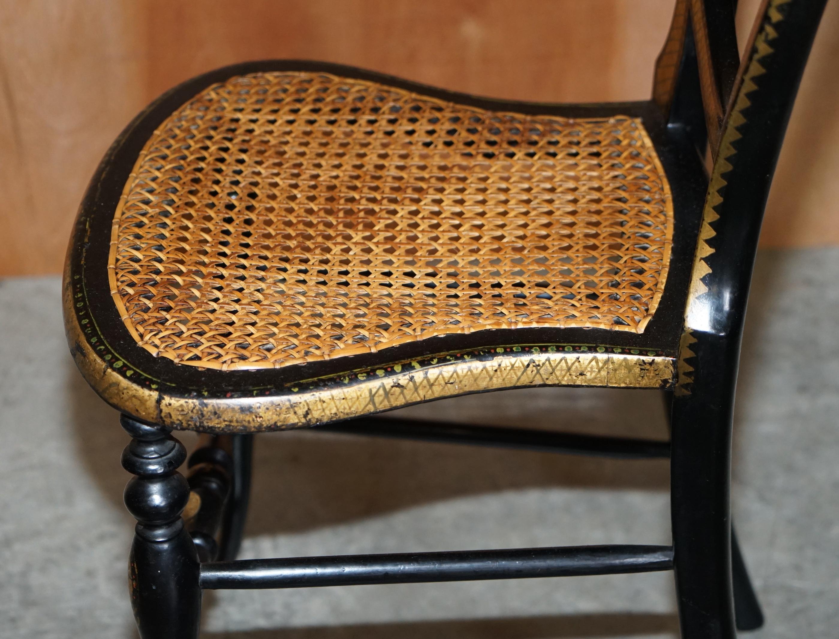 Stamped Circa 1815 Jennens & Bettridge Ebonsied Gold Leaf Painted Regency Chair 8