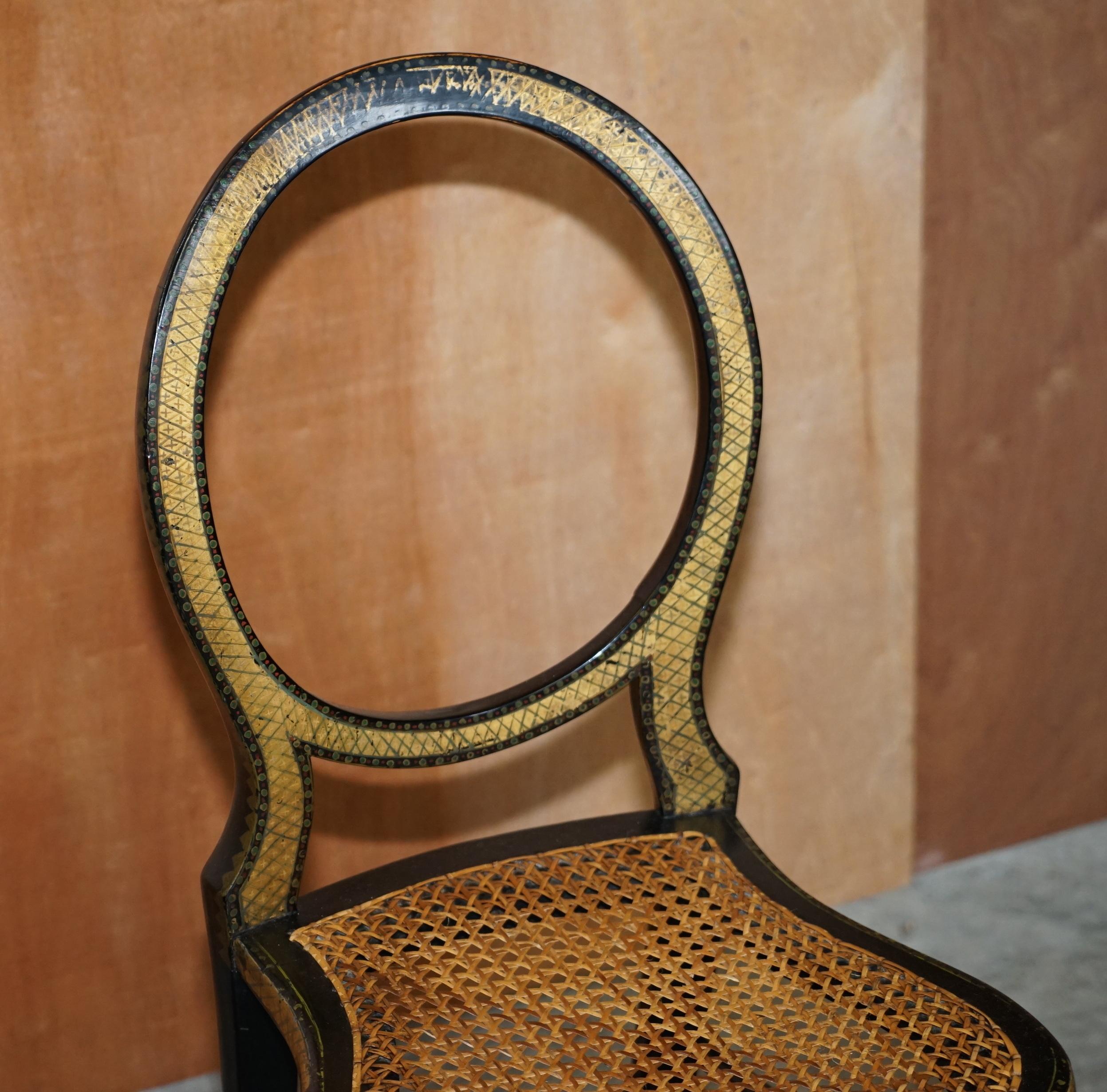 English Stamped Circa 1815 Jennens & Bettridge Ebonsied Gold Leaf Painted Regency Chair