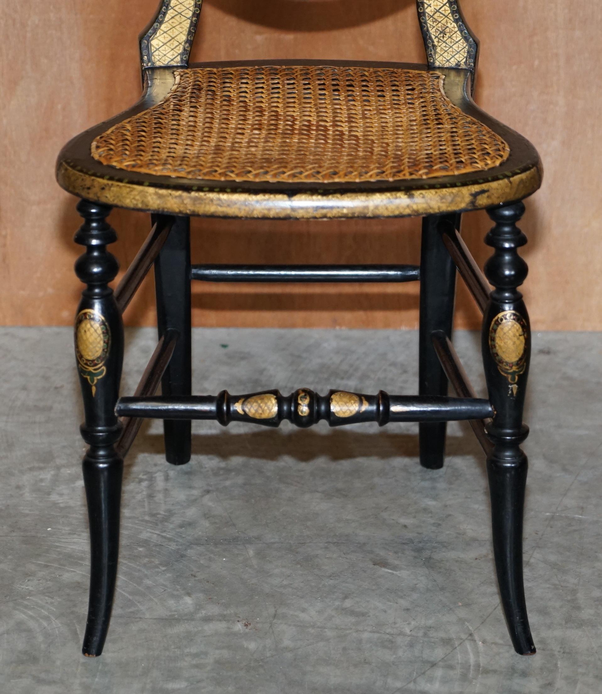 Ebonized Stamped Circa 1815 Jennens & Bettridge Ebonsied Gold Leaf Painted Regency Chair