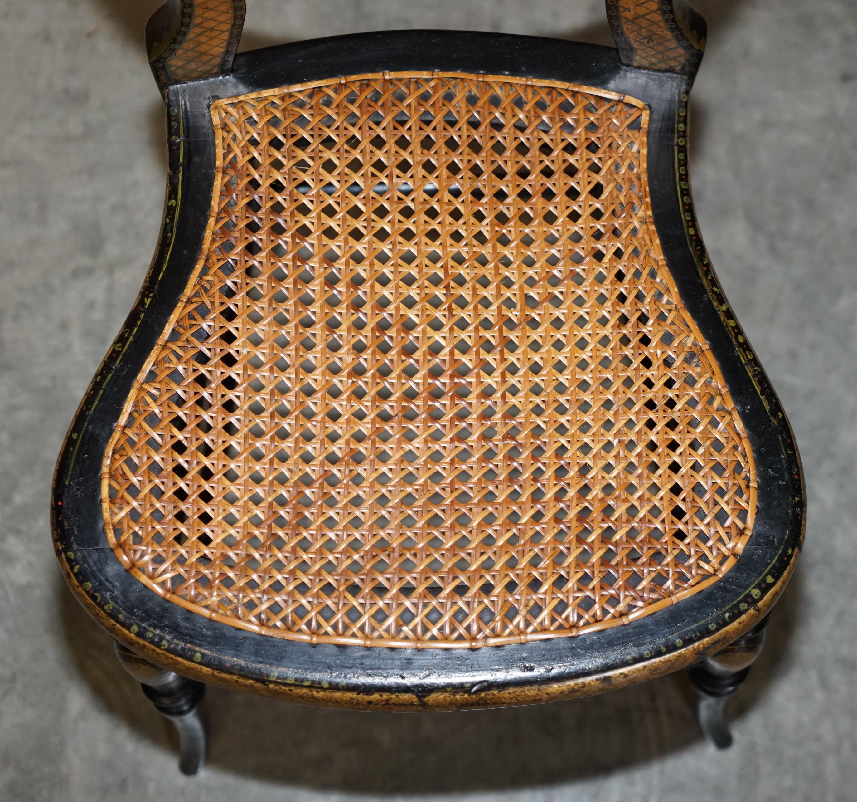 Stamped Circa 1815 Jennens & Bettridge Ebonsied Gold Leaf Painted Regency Chair 1