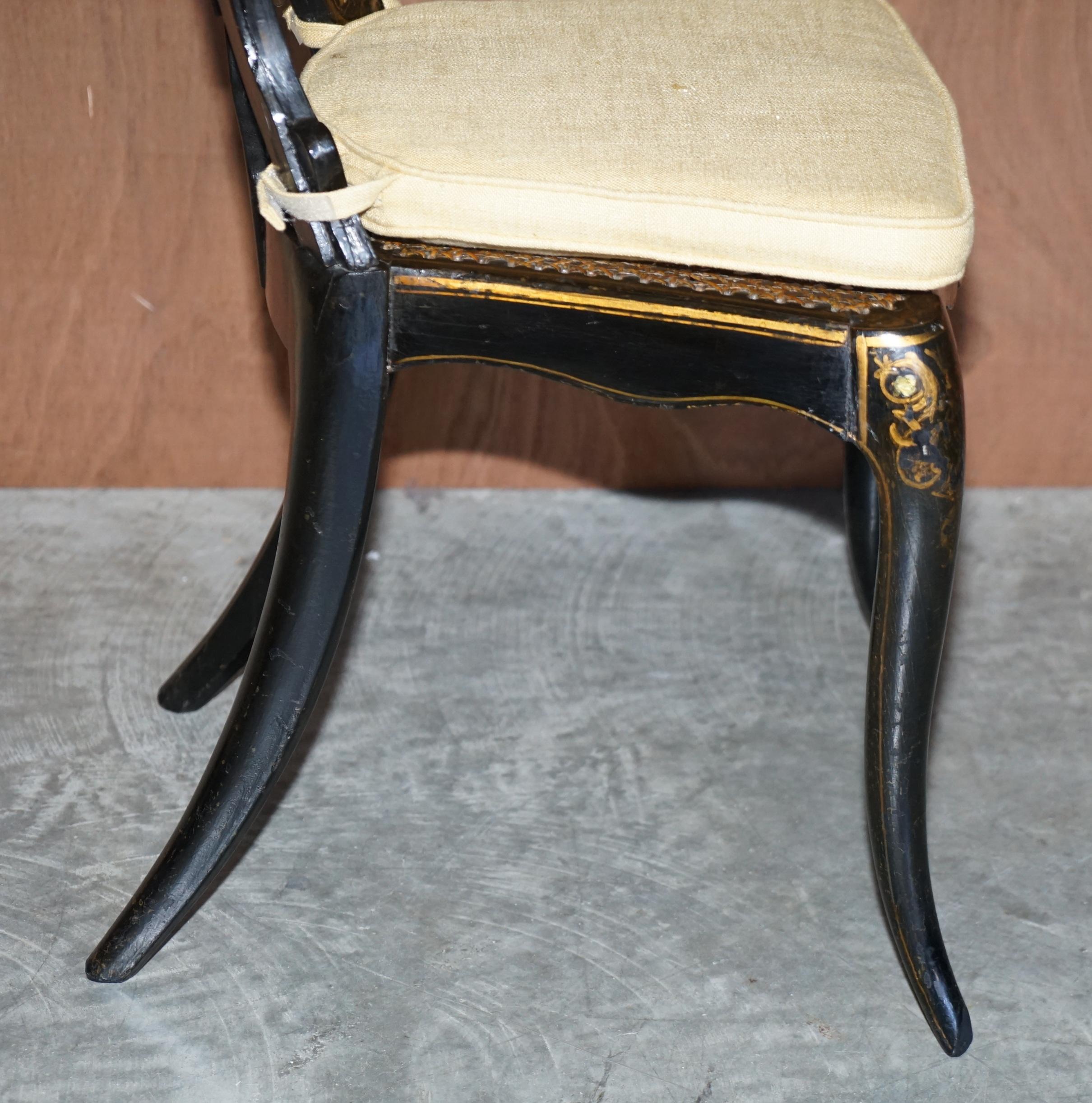Stamped circa 1815 Jennens & Bettridge Ebonsied Mother of Pearl Regency Chair For Sale 9