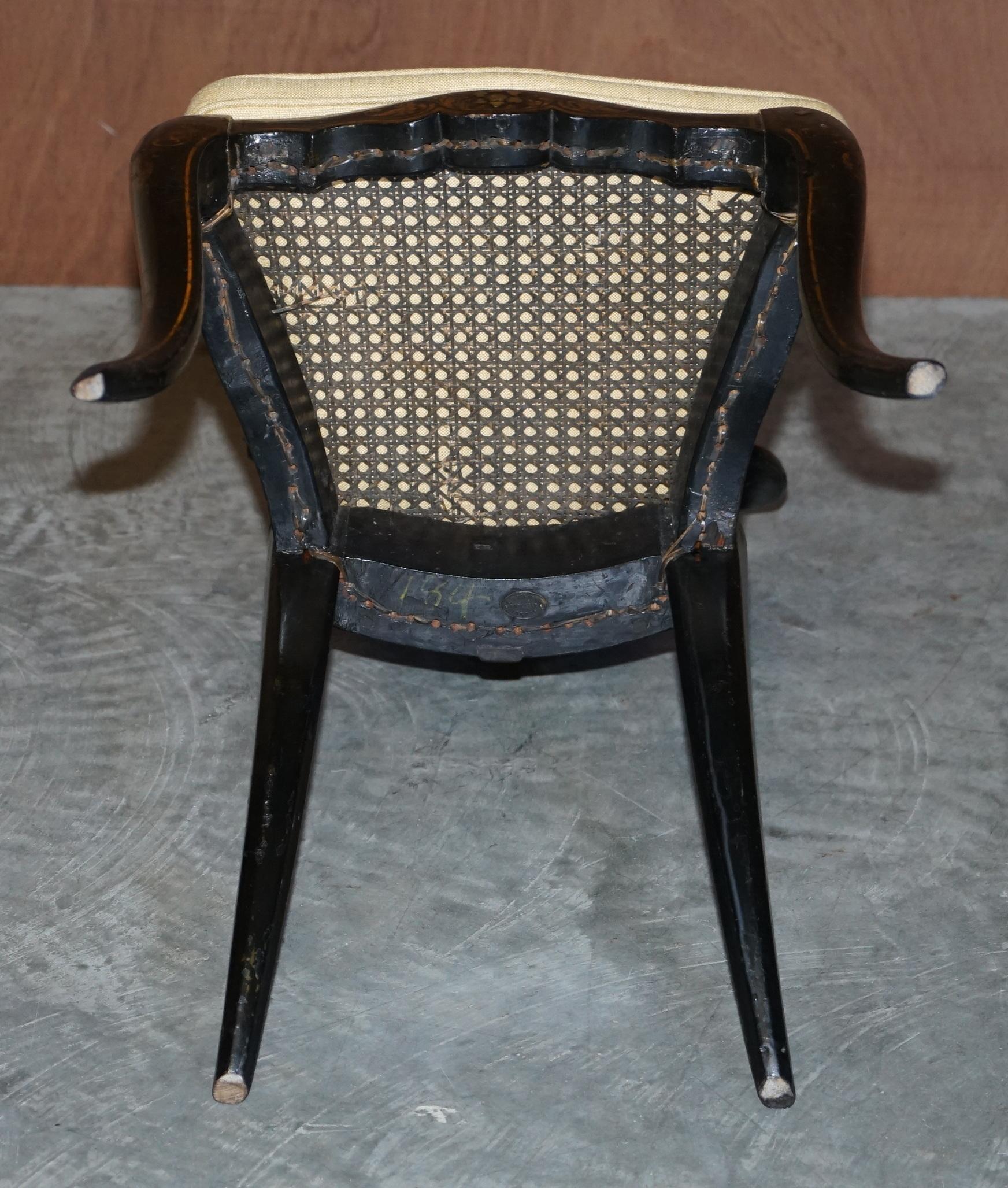 Stamped circa 1815 Jennens & Bettridge Ebonsied Mother of Pearl Regency Chair For Sale 11