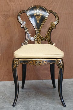 Stamped circa 1815 Jennens & Bettridge Ebonsied Mother of Pearl Regency Chair