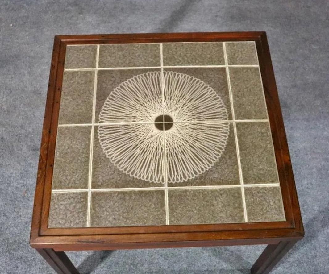 Ceramic Stamped Danish End Table by Kvalitet For Sale