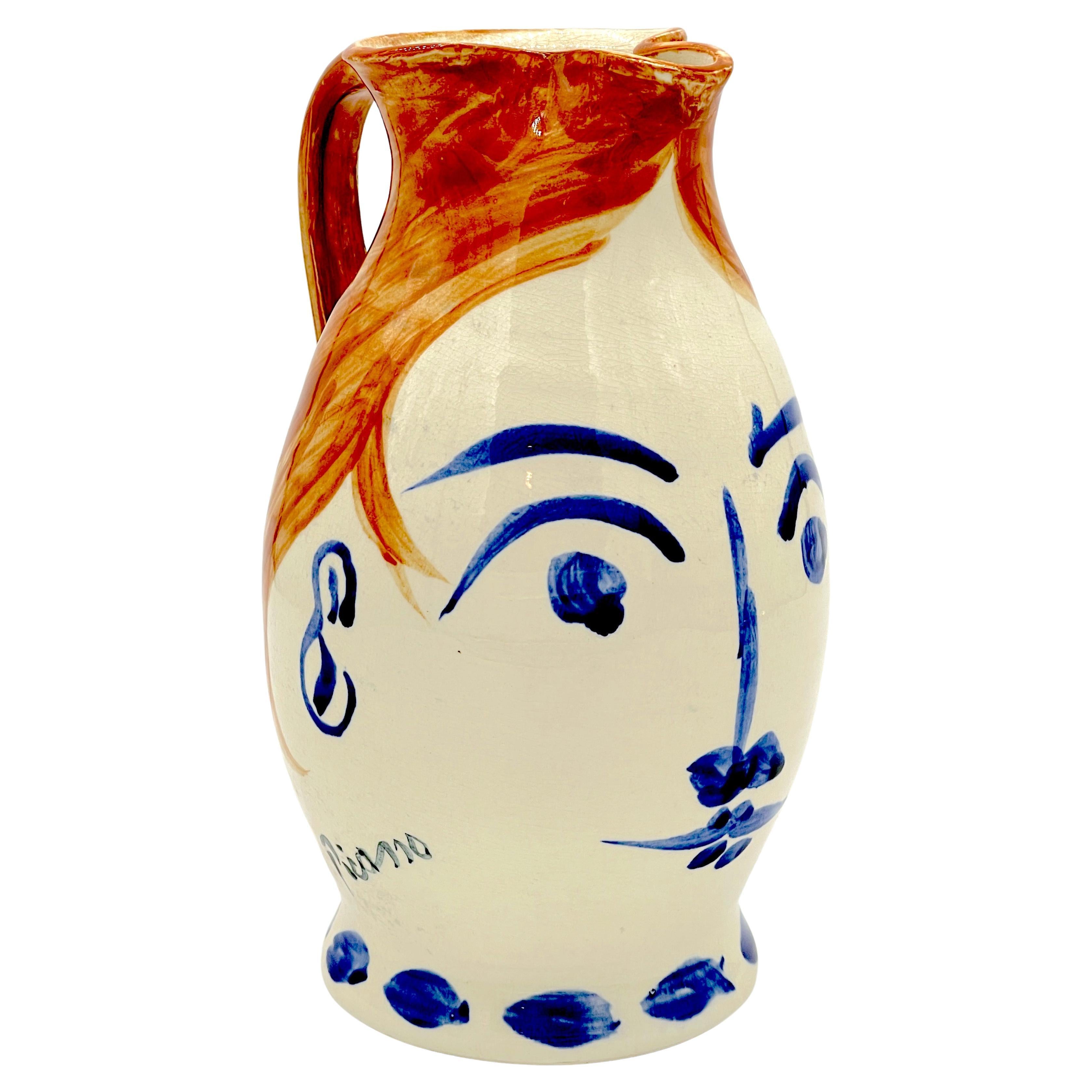 Stamped Edition Padilla Picasso Pottery 'Chope Visage' Pitcher For Sale