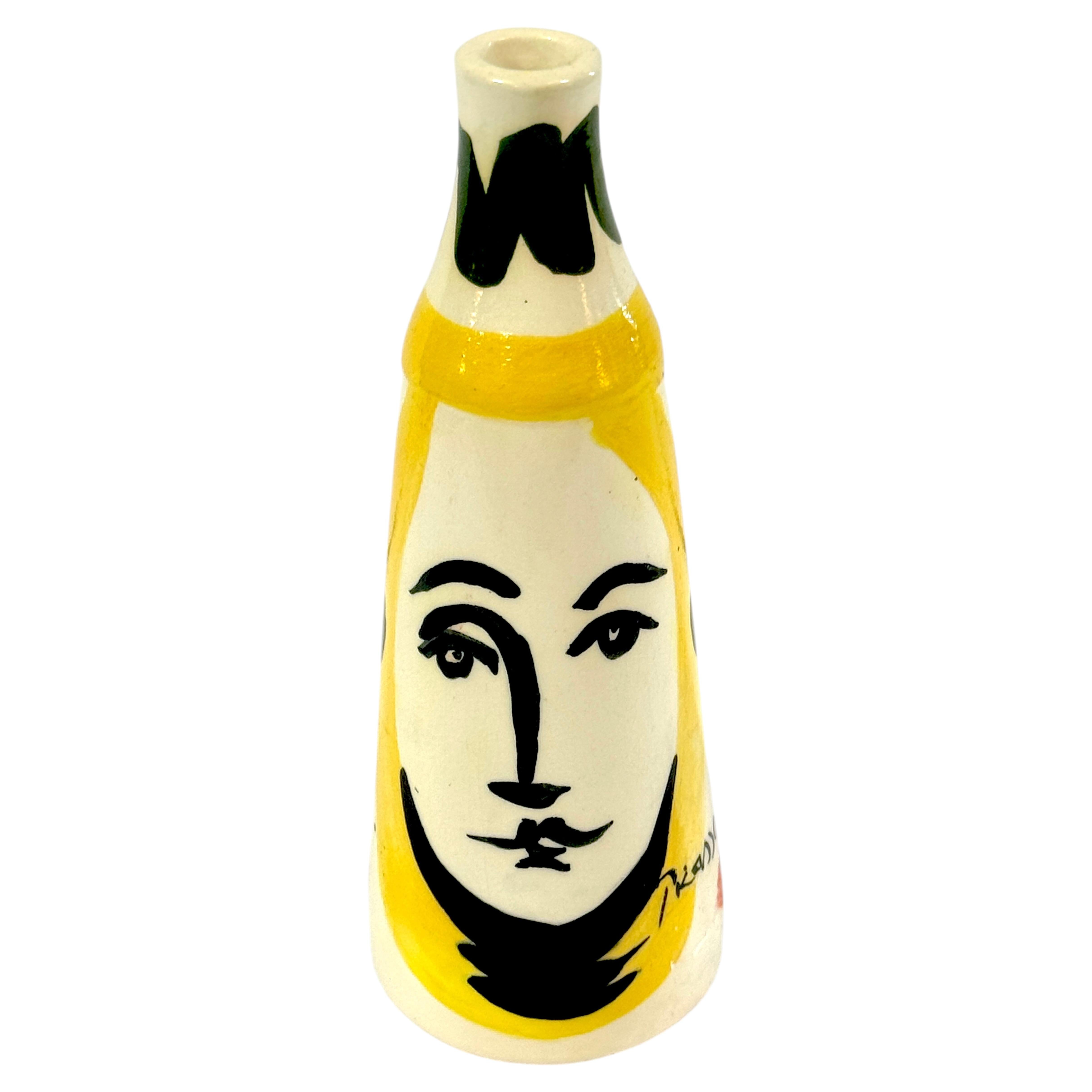 Jarrón de Cara Cónica de Cerámica Padilla Edición Estampada "Picasso", México