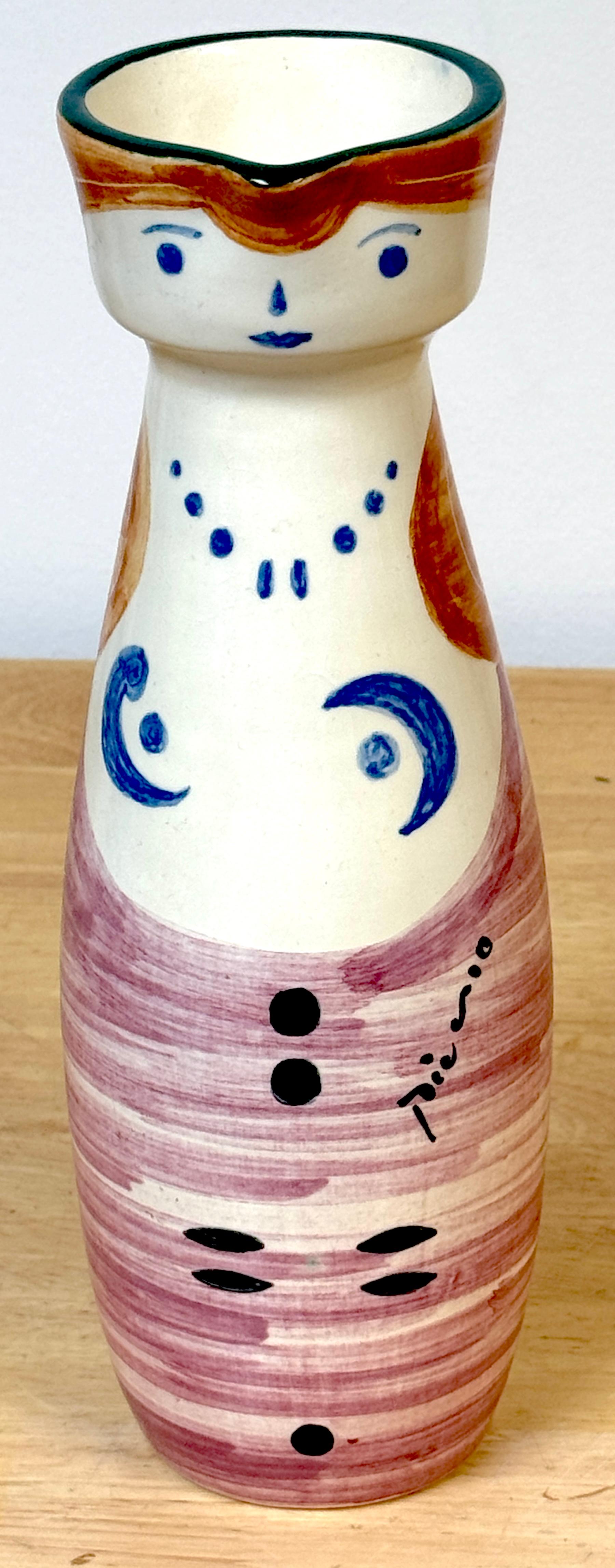 Enameled Stamped Edition Padilla Picasso Pottery Handled Portrait Vase For Sale