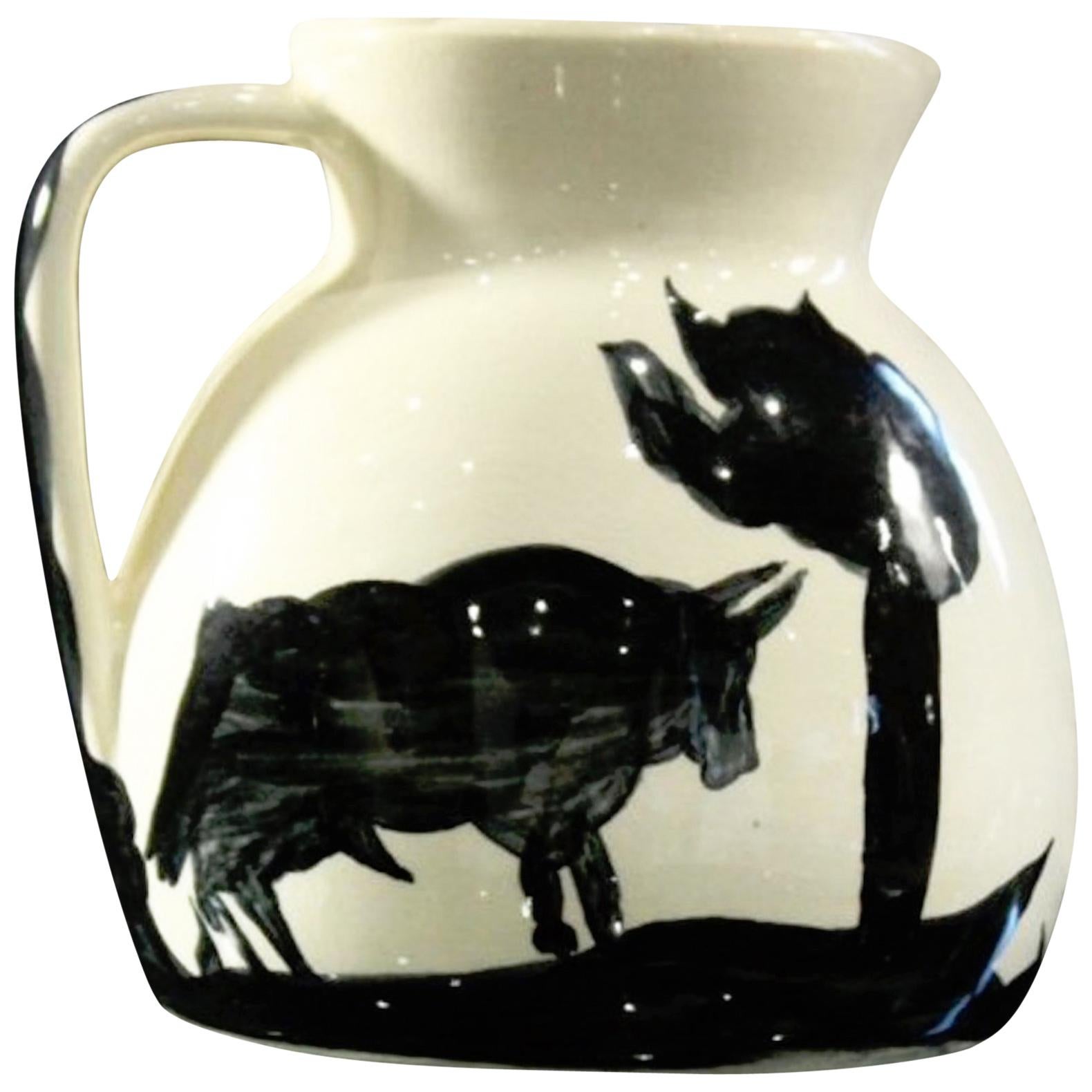 Stamped Edition Padilla Picasso Pottery Pitcher, Taureau et Picador (A. R. 369)