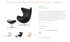 Stamped Fritz Hansen Cream Leather Egg Chair & Ottoman Footstool