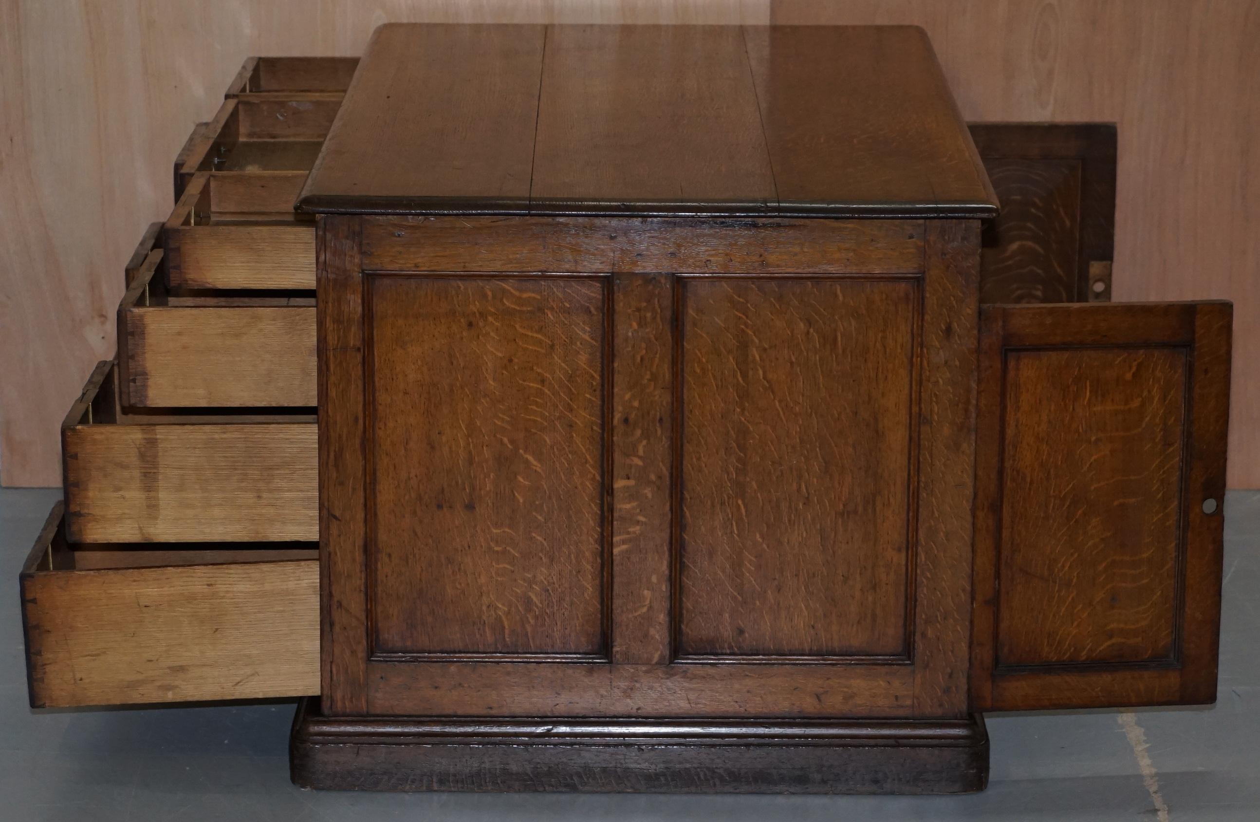 Stamped Gillows Lancaster Double Sided Twin Pedestal Partner Desk Figured Oak For Sale 5