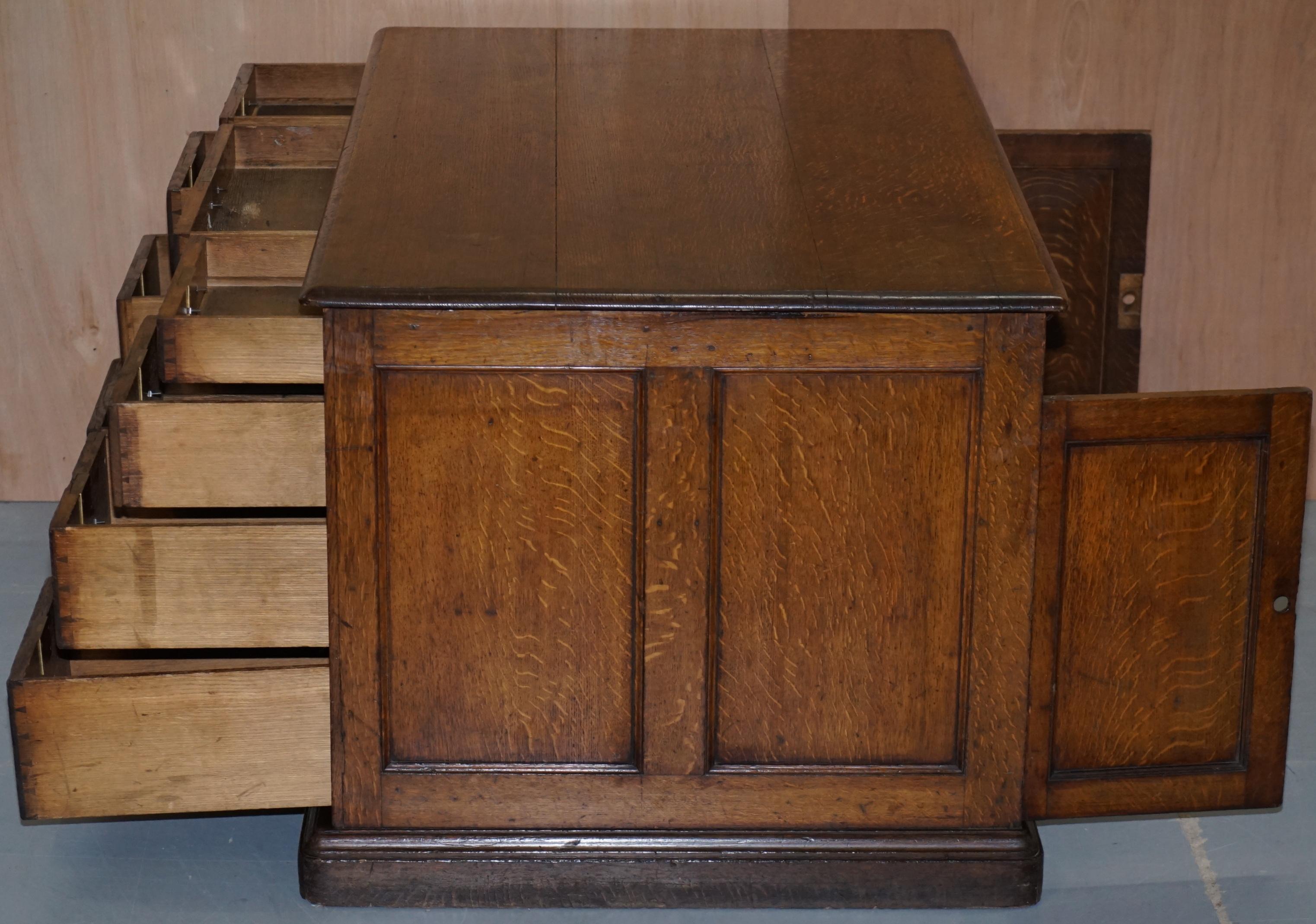 Stamped Gillows Lancaster Double Sided Twin Pedestal Partner Desk Figured Oak For Sale 6