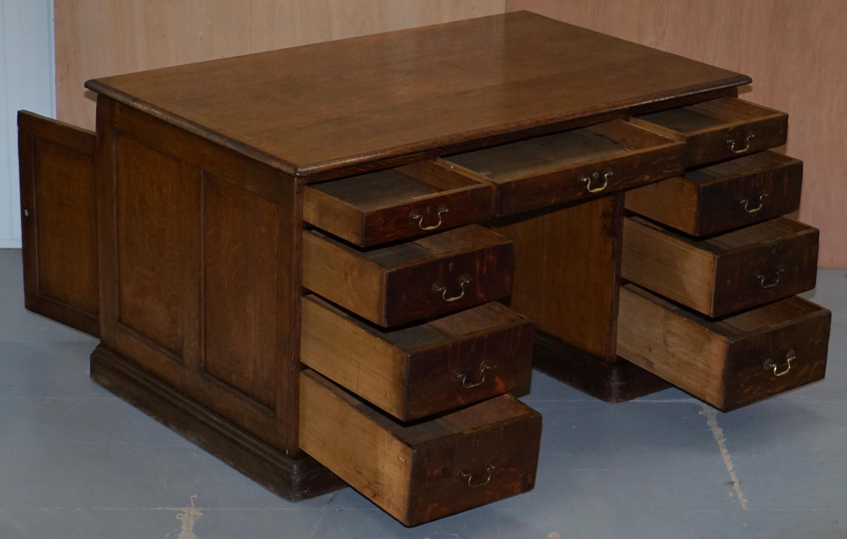 Stamped Gillows Lancaster Double Sided Twin Pedestal Partner Desk Figured Oak For Sale 8