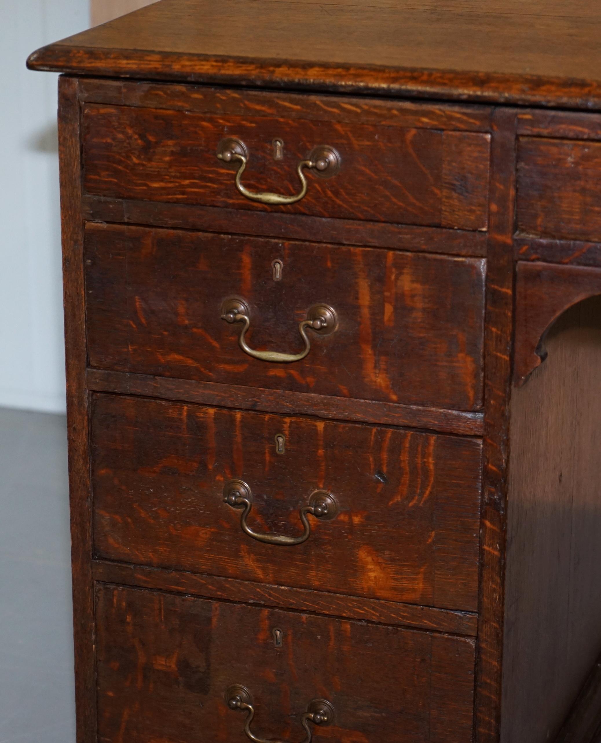 19th Century Stamped Gillows Lancaster Double Sided Twin Pedestal Partner Desk Figured Oak For Sale