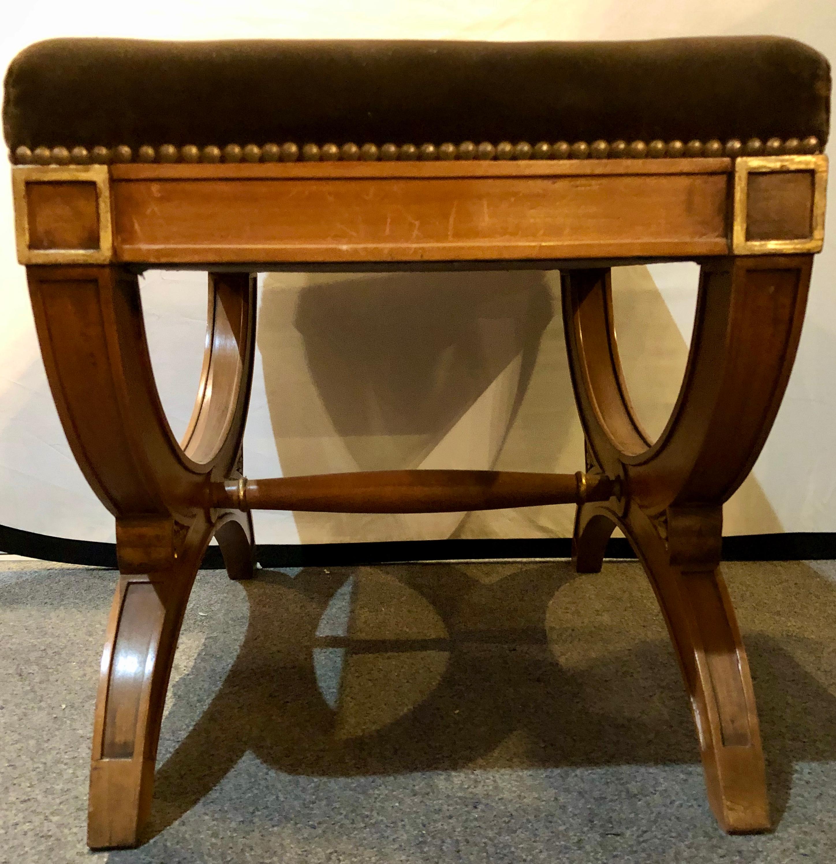 Stamped Jansen X Bench with Gilt Accents Velvet Upholstery Seat 7