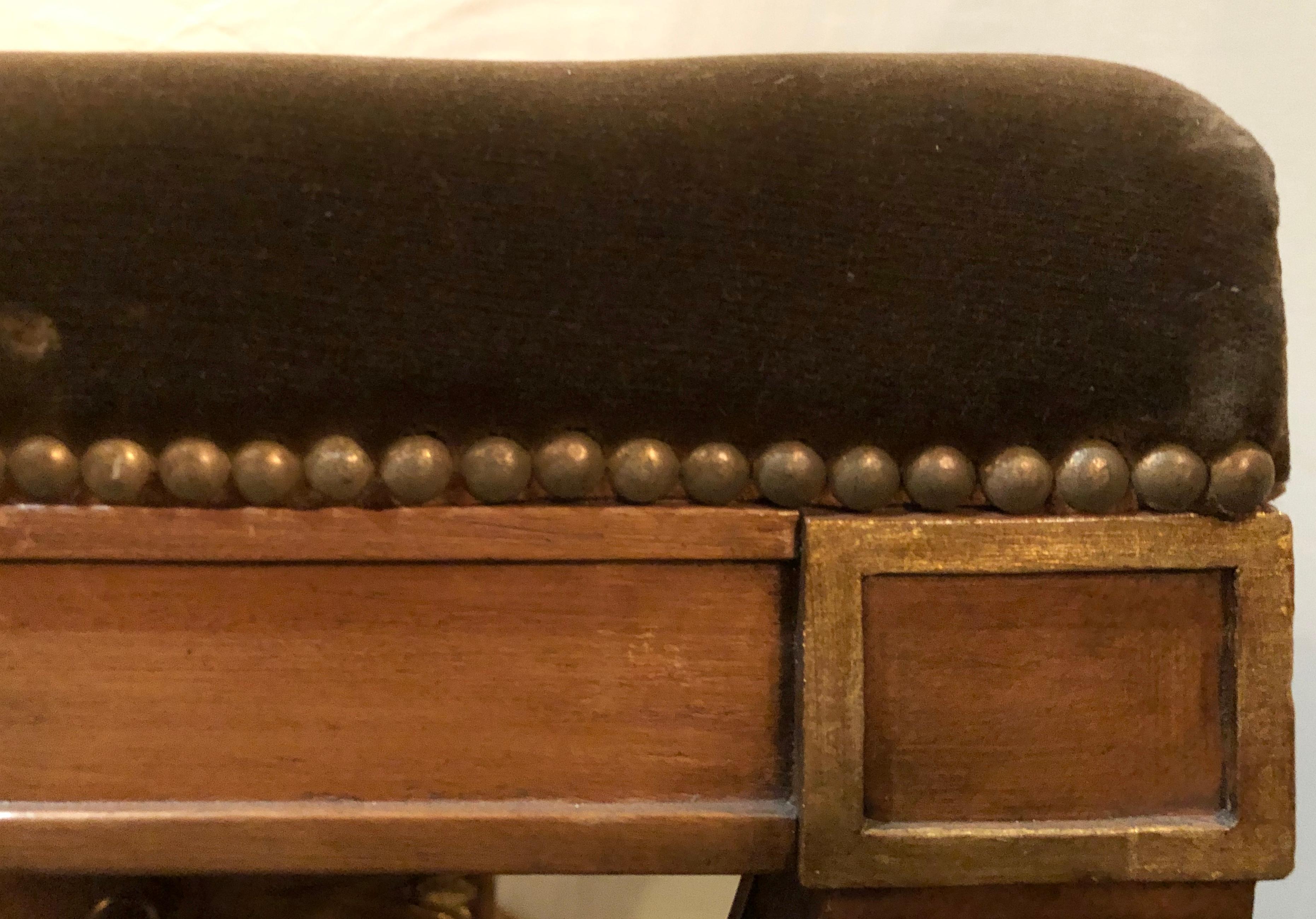 Stamped Jansen X Bench with Gilt Accents Velvet Upholstery Seat 1