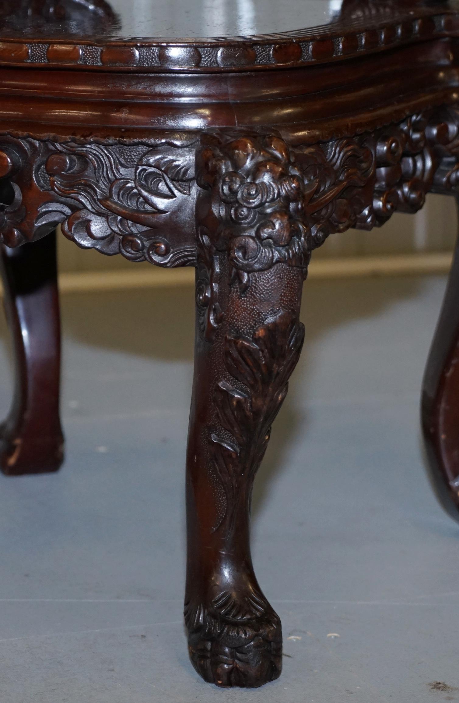 Stamped Japanese circa 1880 Qing Dynasty Carved Hardwood Dragon Corner Armchair For Sale 4