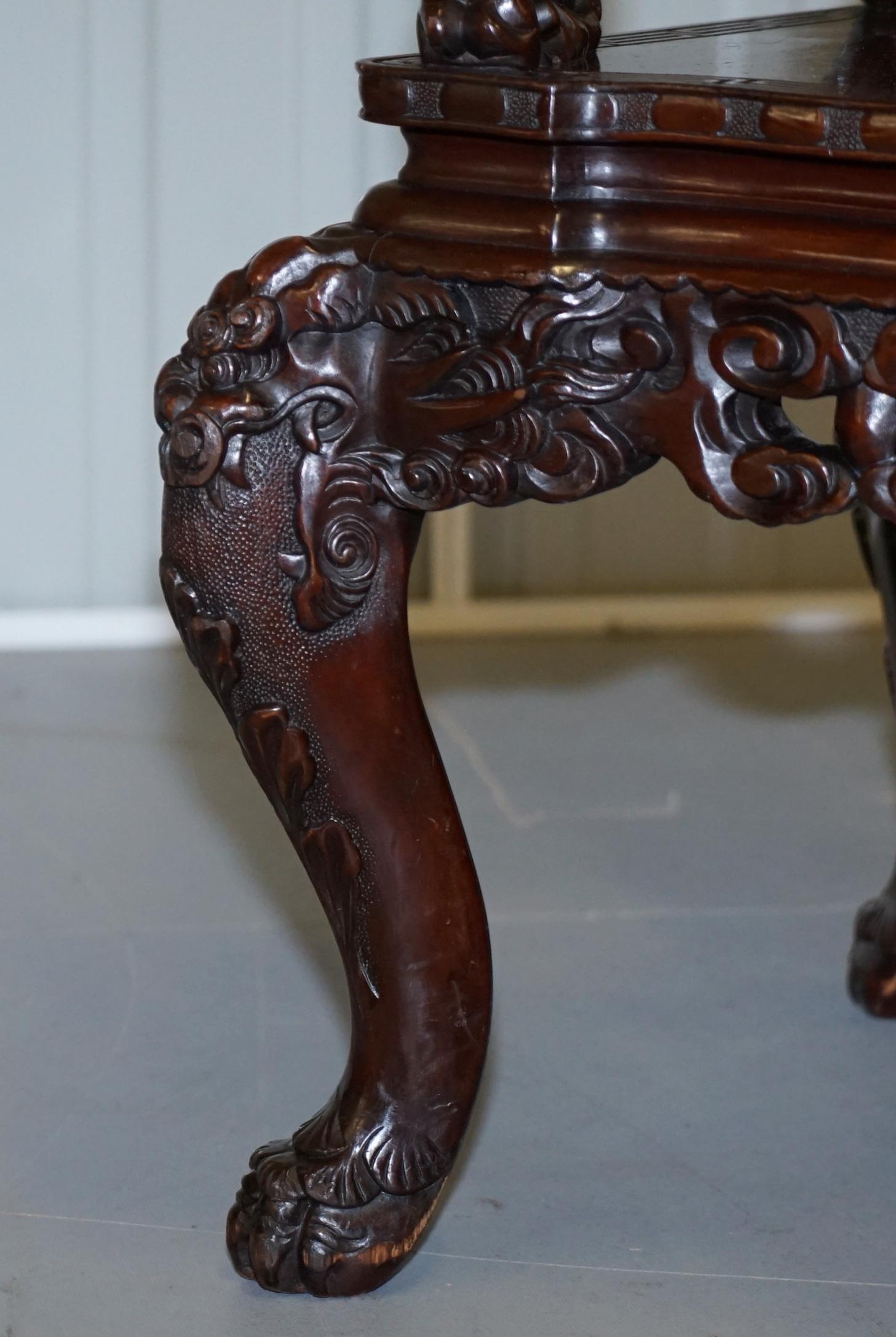 Stamped Japanese circa 1880 Qing Dynasty Carved Hardwood Dragon Corner Armchair For Sale 5