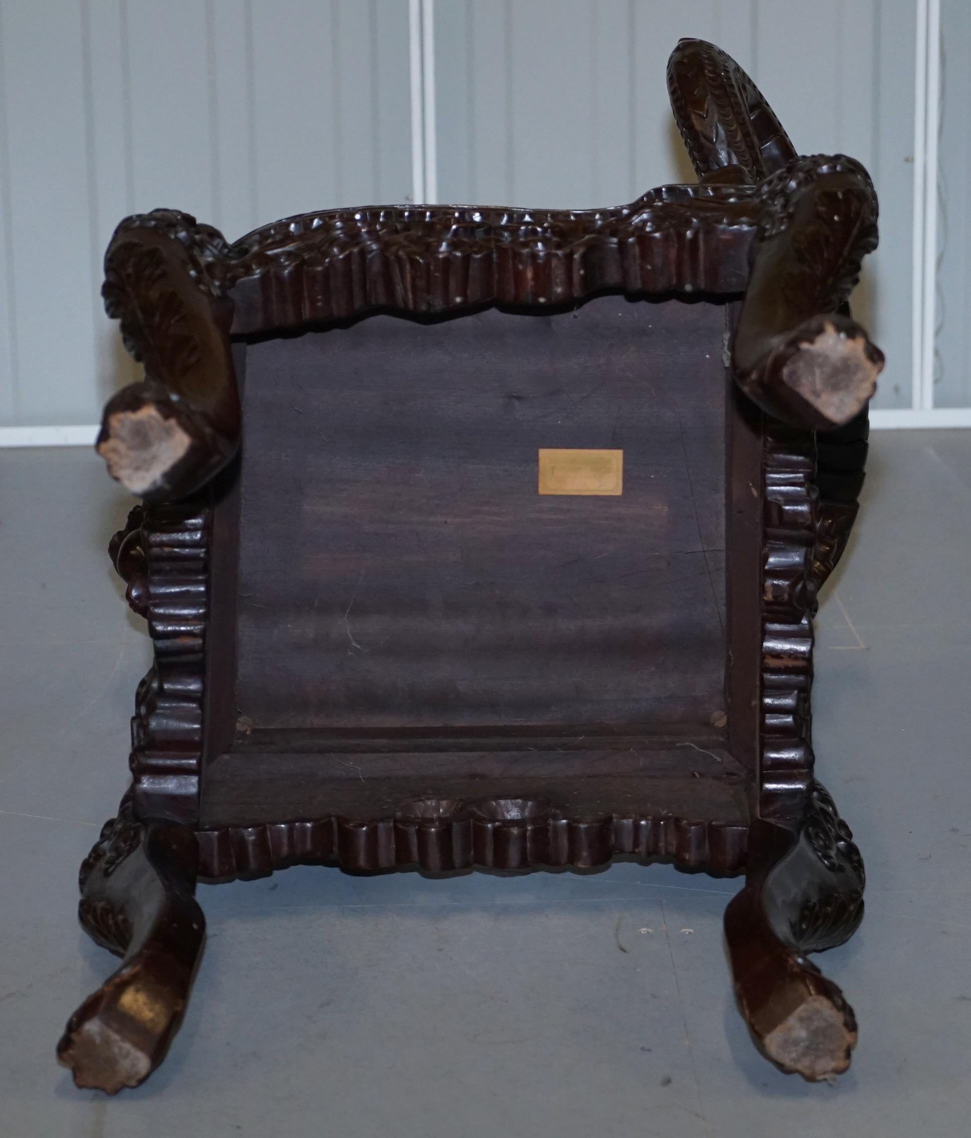 Stamped Japanese circa 1880 Qing Dynasty Carved Hardwood Dragon Corner Armchair For Sale 11