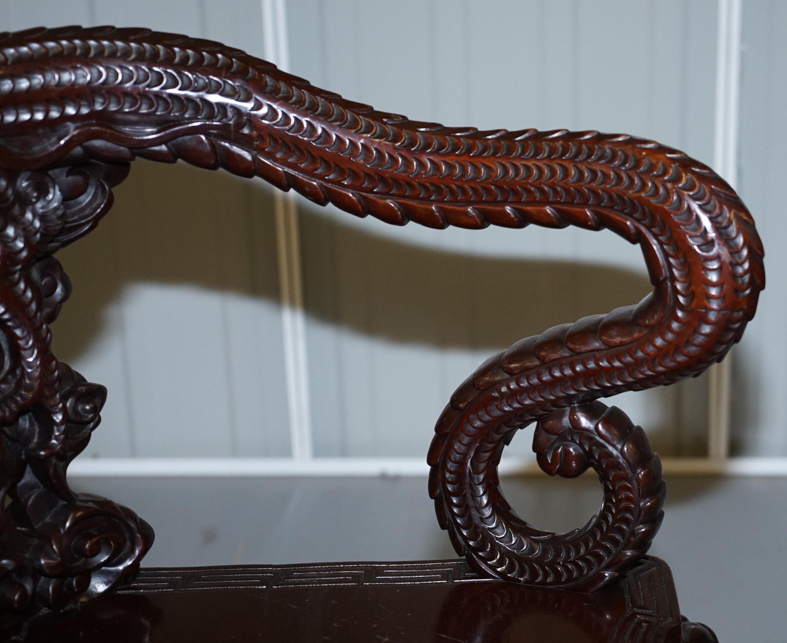 Stamped Japanese circa 1880 Qing Dynasty Carved Hardwood Dragon Corner Armchair For Sale 2
