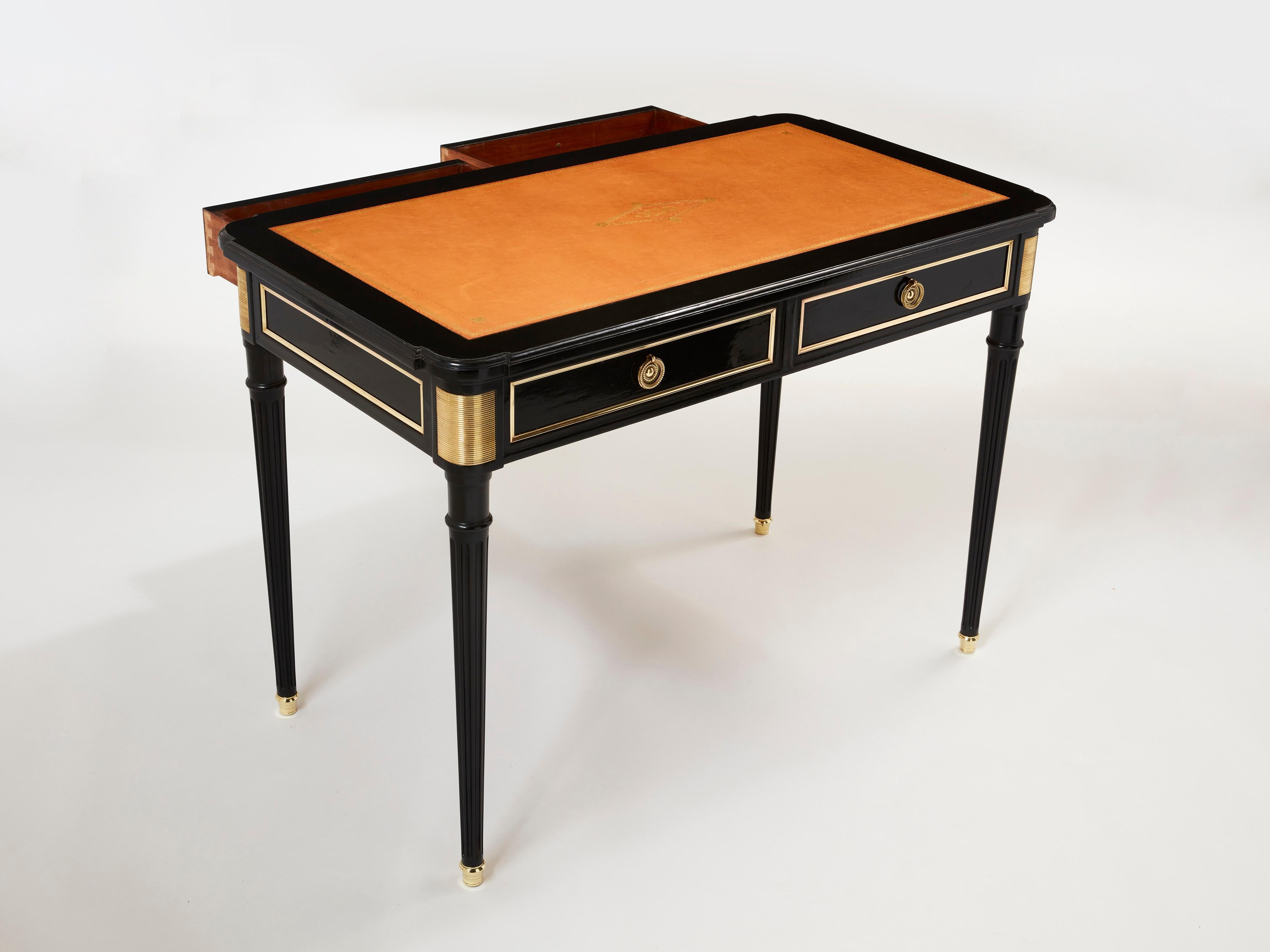 Stamped Maurice Hirsch Louis XVI Ebonized Desk Bureau Plat, 1960s 1