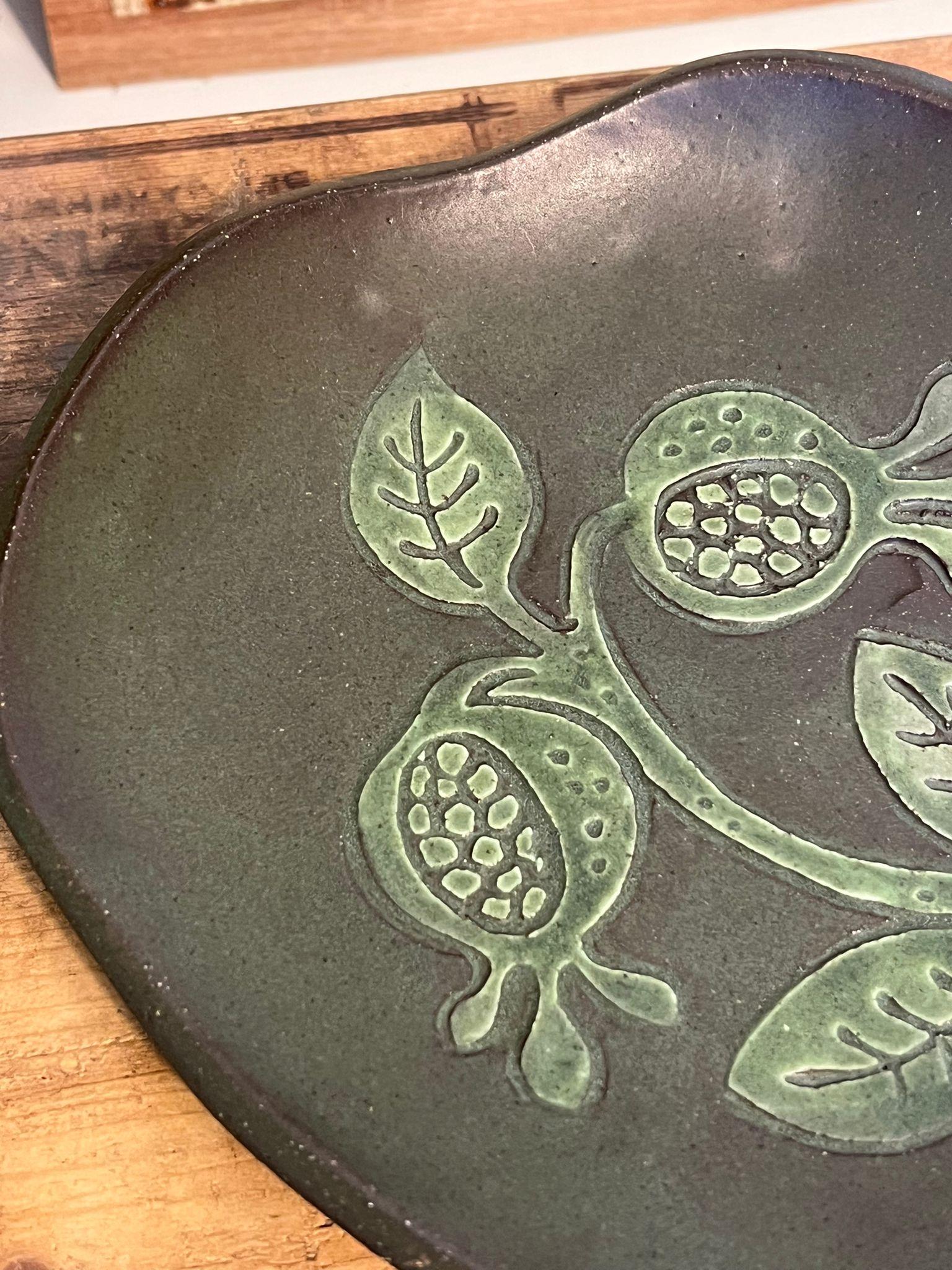 Late 20th Century Stamped mid Century Modern style floral studio Pottery. For Sale