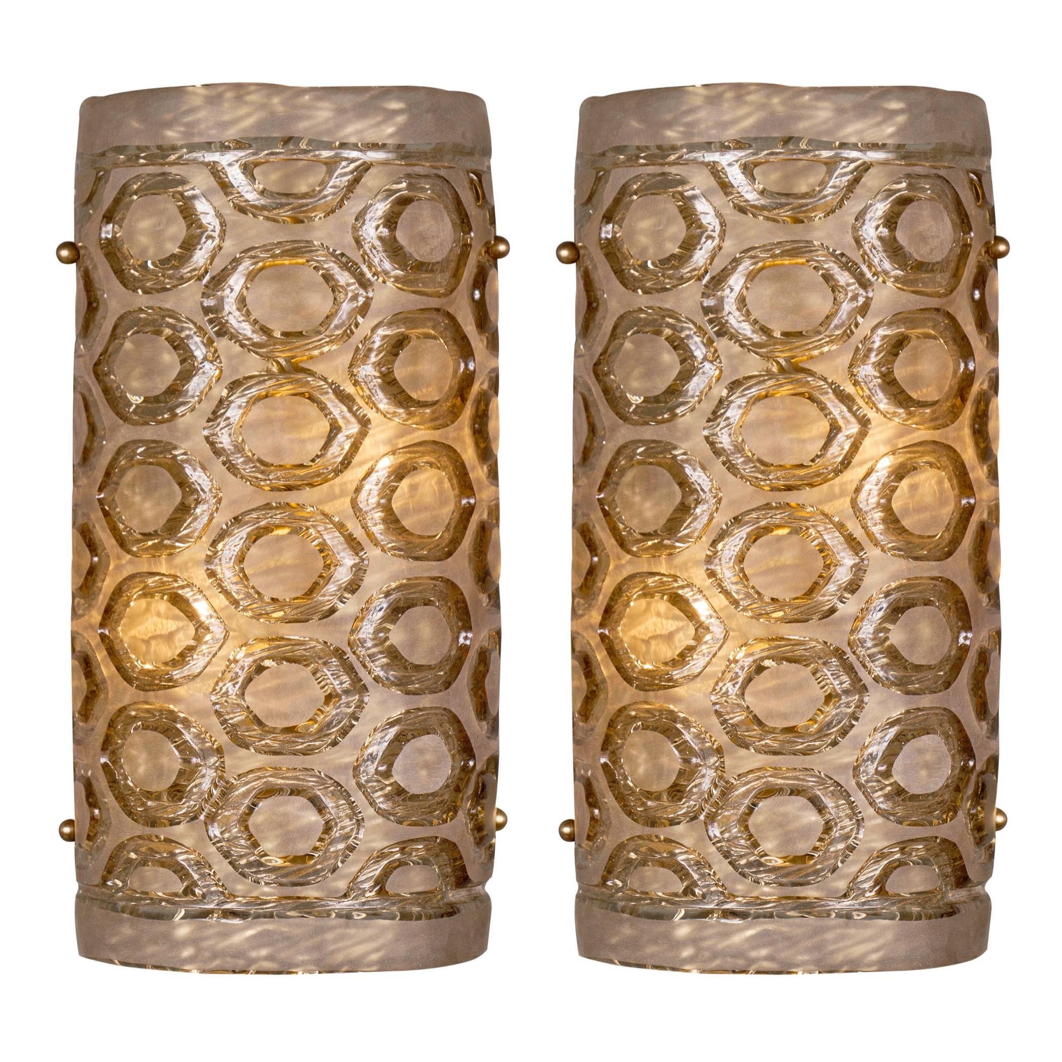 Stamped Modernist Murano Glass Sconces For Sale