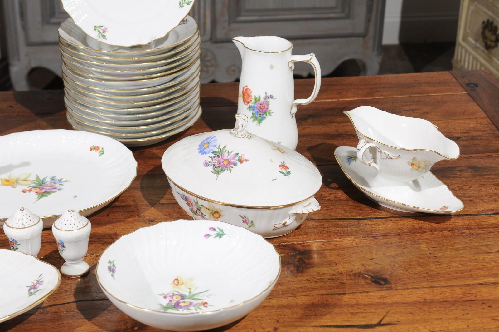 Stamped Royal Copenhagen China Set with Hand Painted Floral Décor and Gilt Trim 2