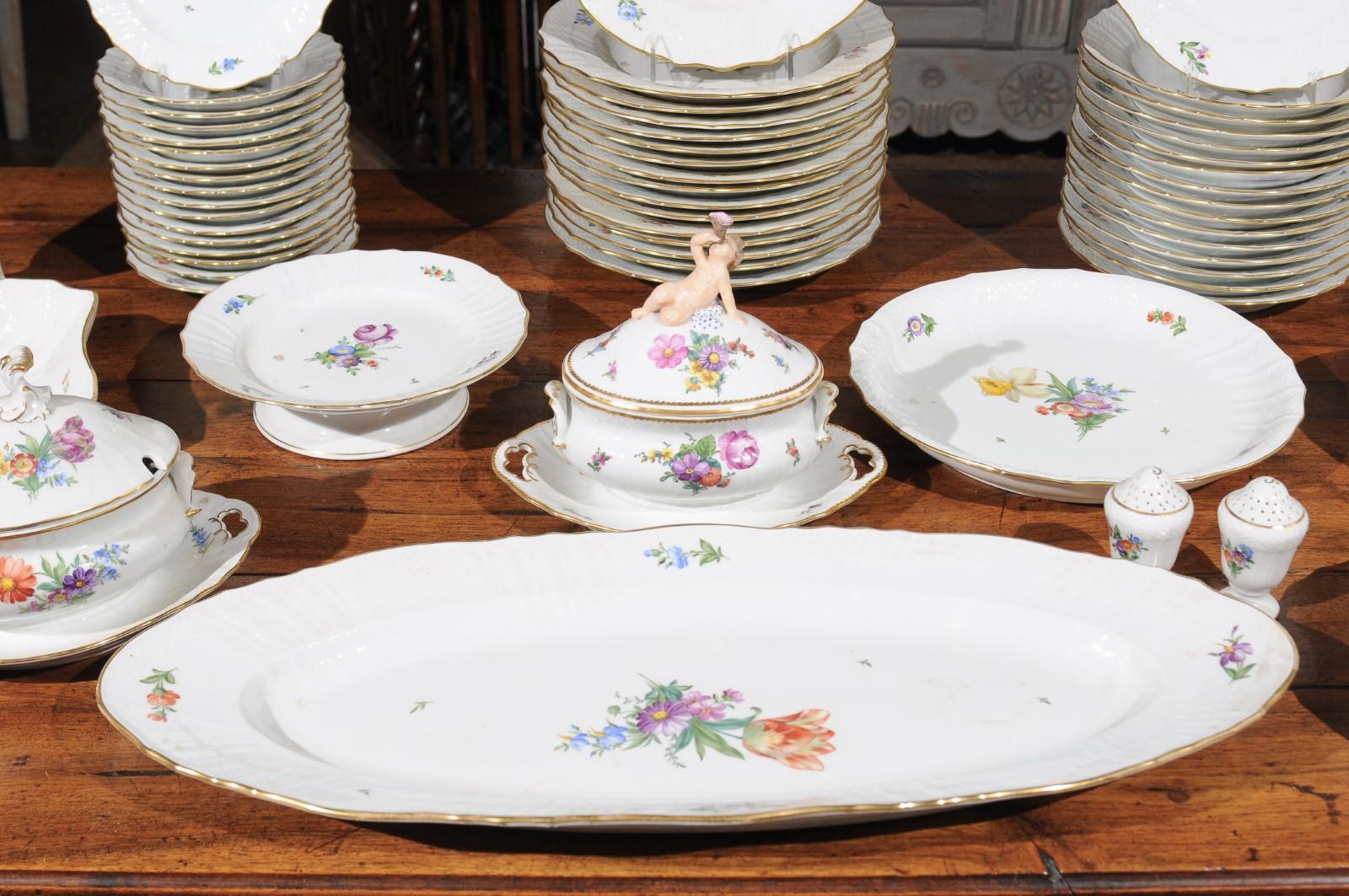 Stamped Royal Copenhagen China Set with Hand Painted Floral Décor and Gilt Trim 1