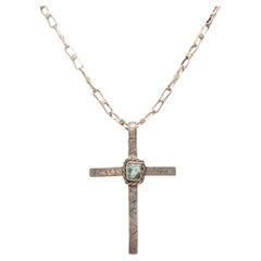 Stamped Sterling Silver and Turquoise Cross Necklace