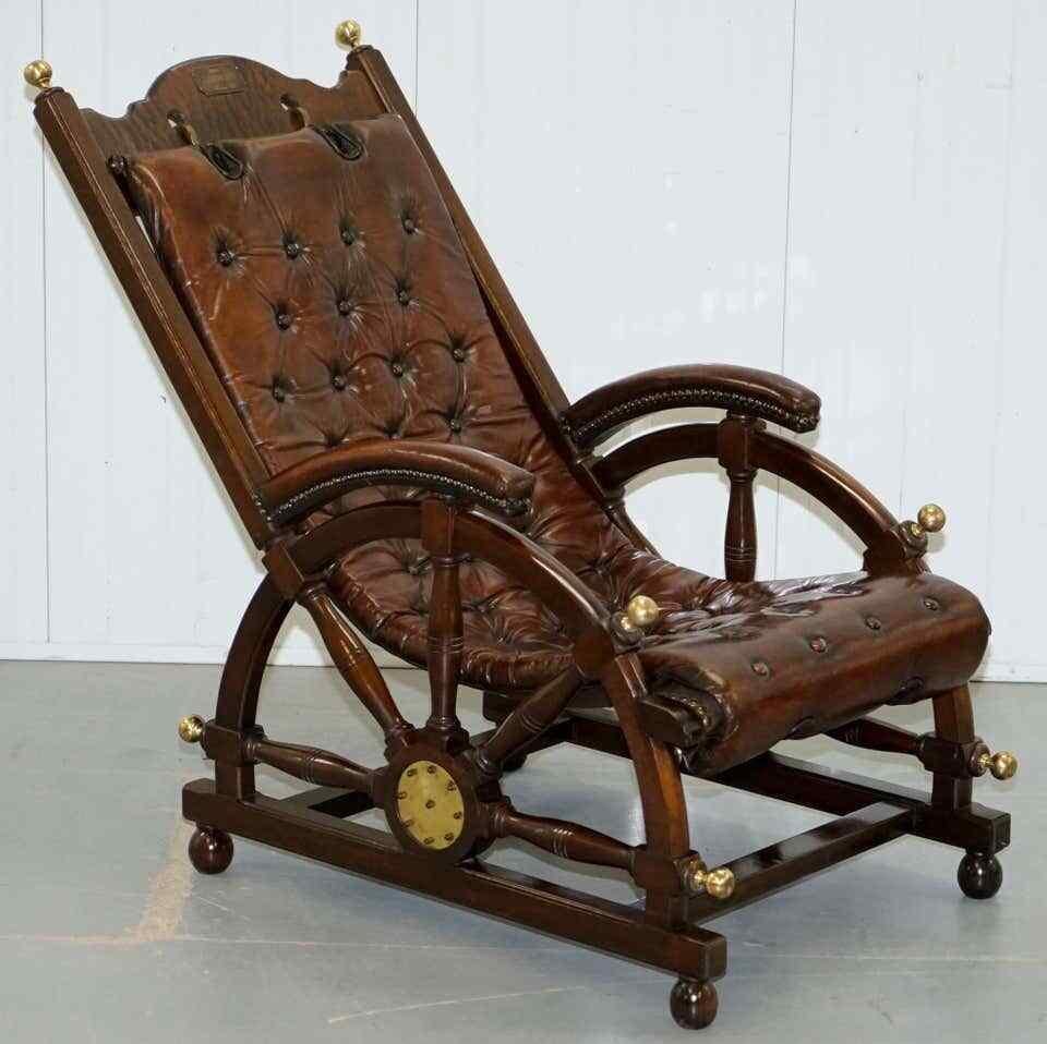 William IV Stamped The Clermont Baltimore 1801 Chesterfield Brown Leather Library Armchair