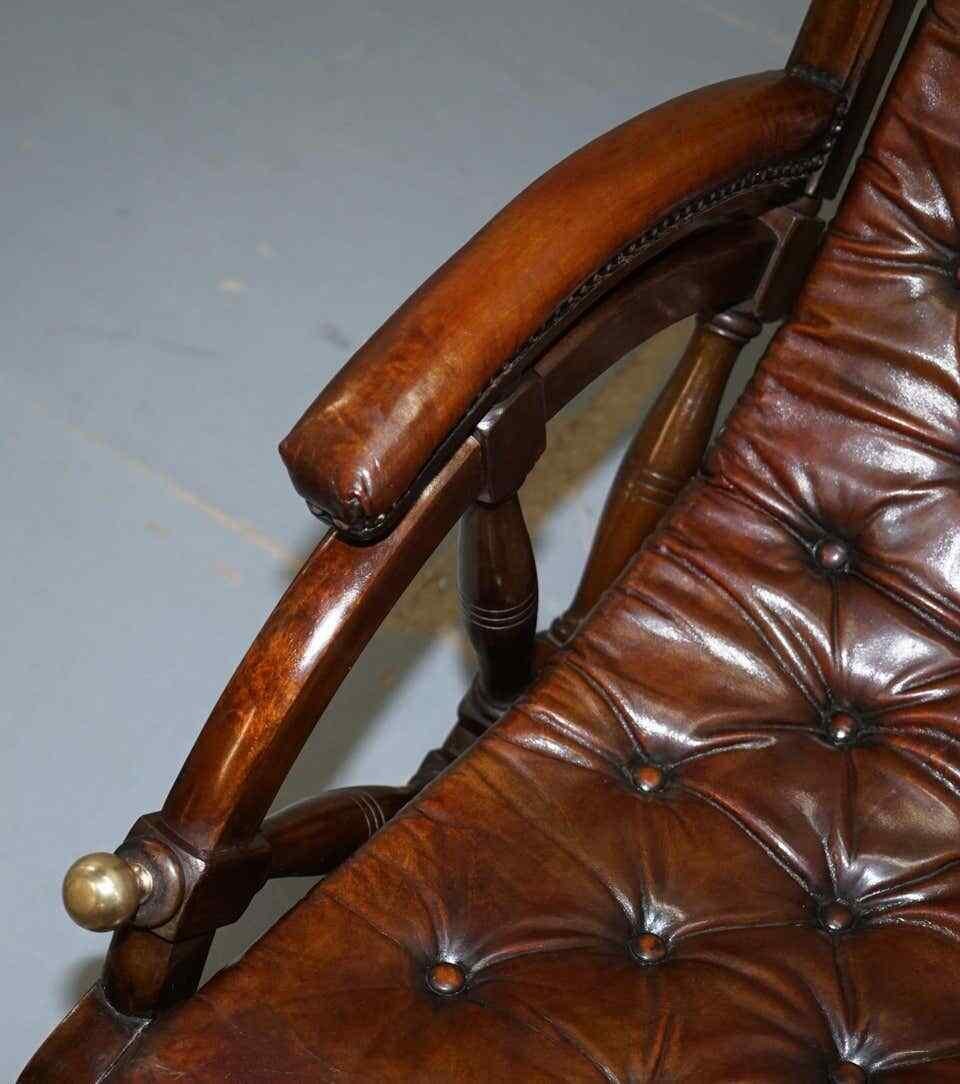 Stamped The Clermont Baltimore 1801 Chesterfield Brown Leather Library Armchair In Good Condition In West Sussex, Pulborough