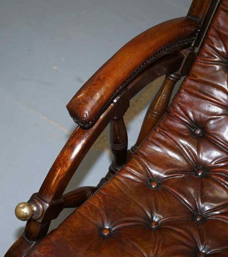 Mid-19th Century Stamped The Clermont Baltimore 1801 Chesterfield Brown Leather Library Armchair